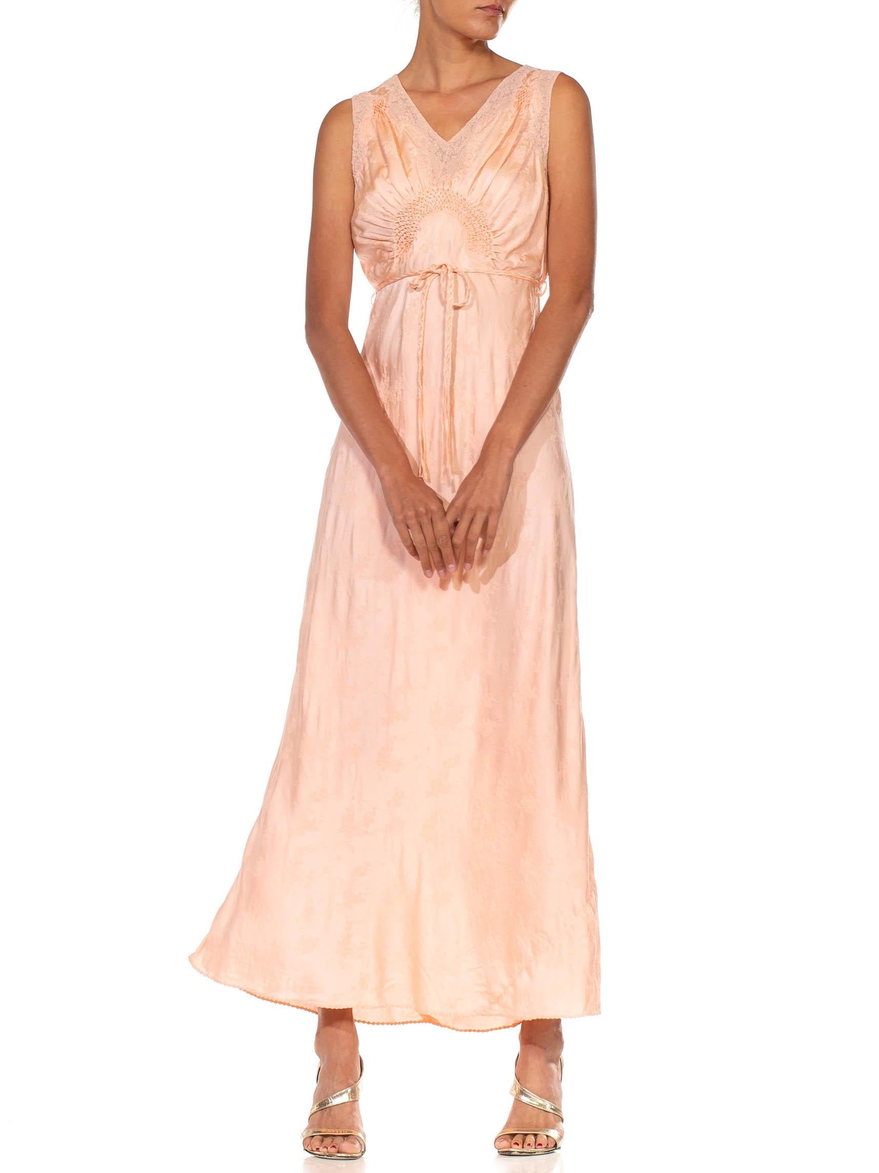 1930S Blush Pink Bias Cut Silk Jacquard Couture Hand_Embroidered Negligee Slip  4