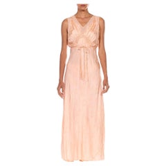 Vintage 1930S Blush Pink Bias Cut Silk Jacquard Couture Hand_Embroidered Negligee Slip