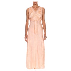 1930S Blush Pink Bias Cut Silk Jacquard Couture Hand_Embroidered Negligee Slip 