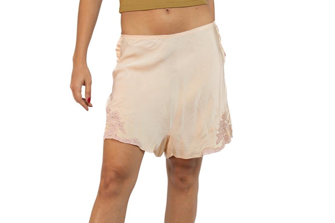 1930S Blush Pink Silk Charmeuse Bias Cut Hand Embroidered Tap Short Knickers 3