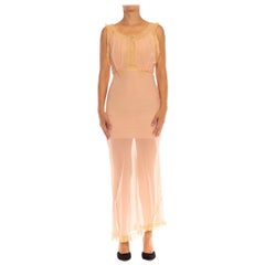 1930S Blush Pink Silk Chiffon Lace Trim Slip Dress