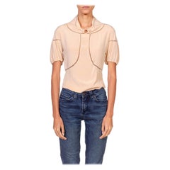 Kurzärmlige Bluse aus rosa Seiden-Crêpe de Chine aus den 1930er Jahren mit kurzen Ärmeln und Couture Hand Det