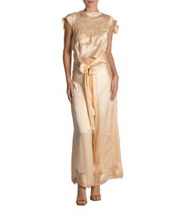 1930S Blush Pink Silk Lounge Pajamas With Embroidery & Lace