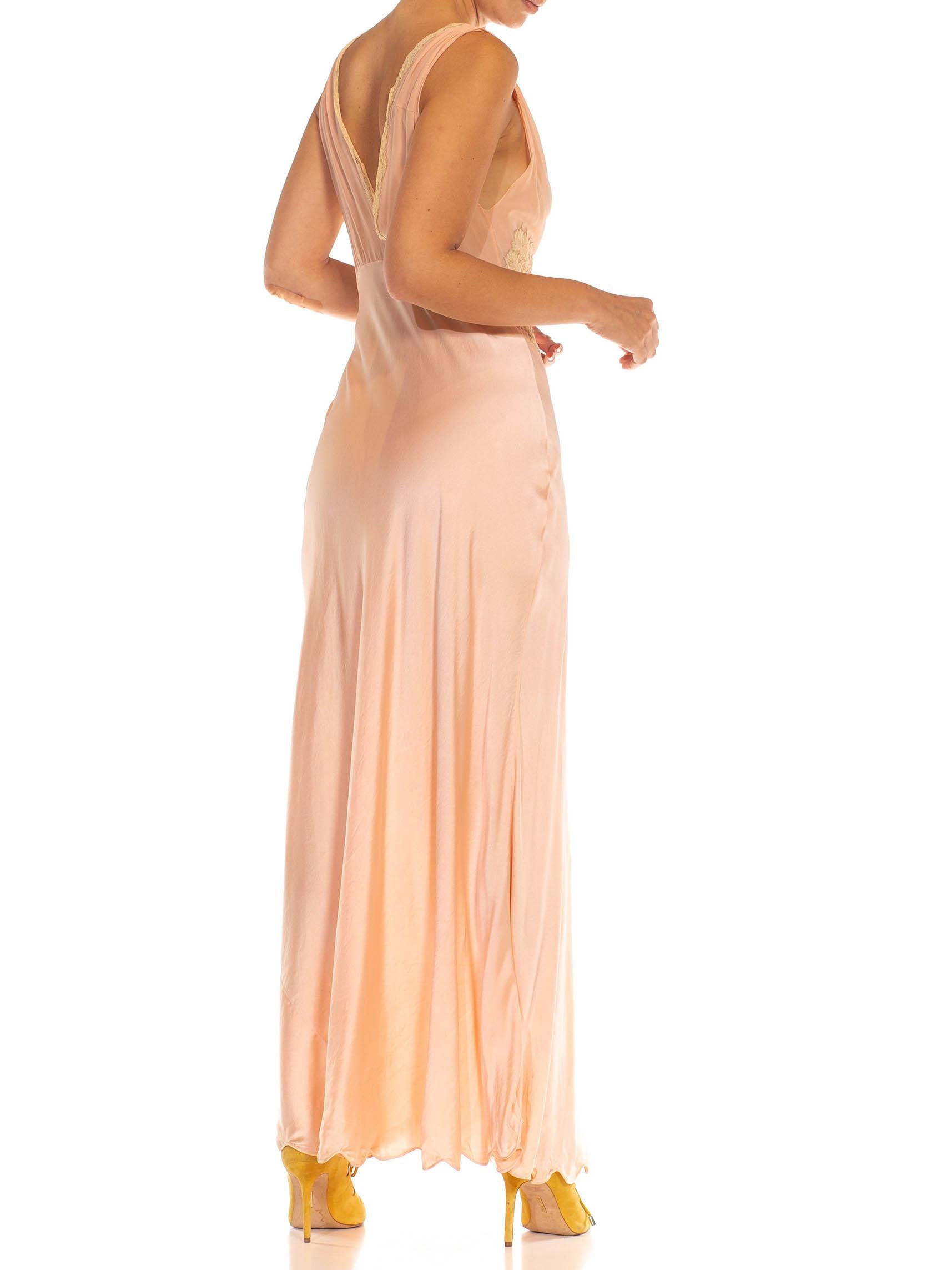 Orange 1930S Blush Pink Silk Satin Chiffon & Lace Couture Slip Dress For Sale