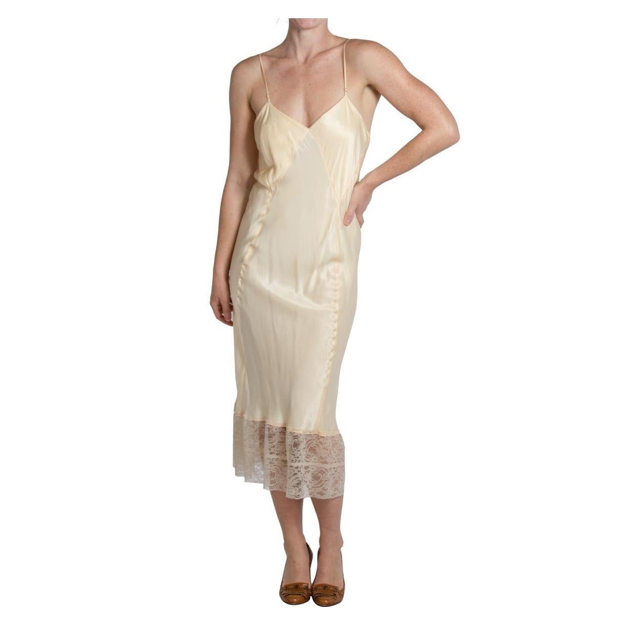 1930S Blush Silk Bias Cut 4 Panel Slip