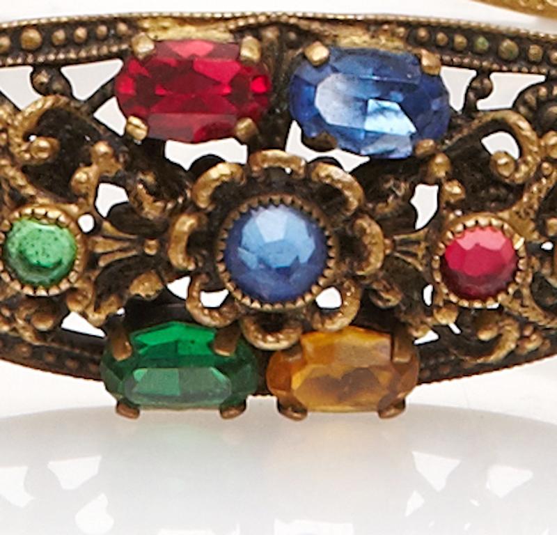 Art Deco 1930s Bohemian Multi-Coloured Czech Glass Gilt Metal Bracelet