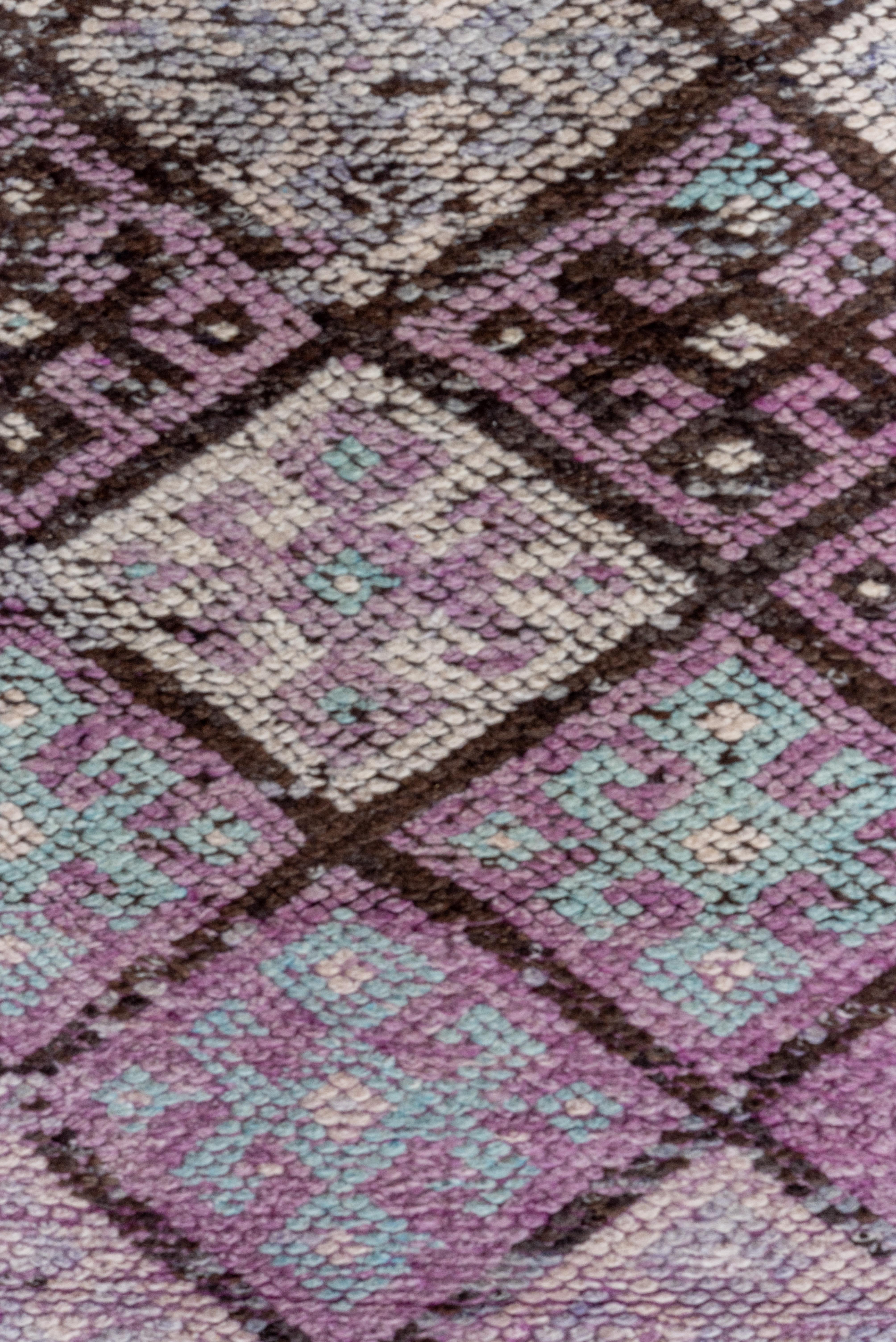 1930s Borderless Narrow Turkish Oushak Runner, Purple Field, Diamond Pattern In Good Condition For Sale In New York, NY