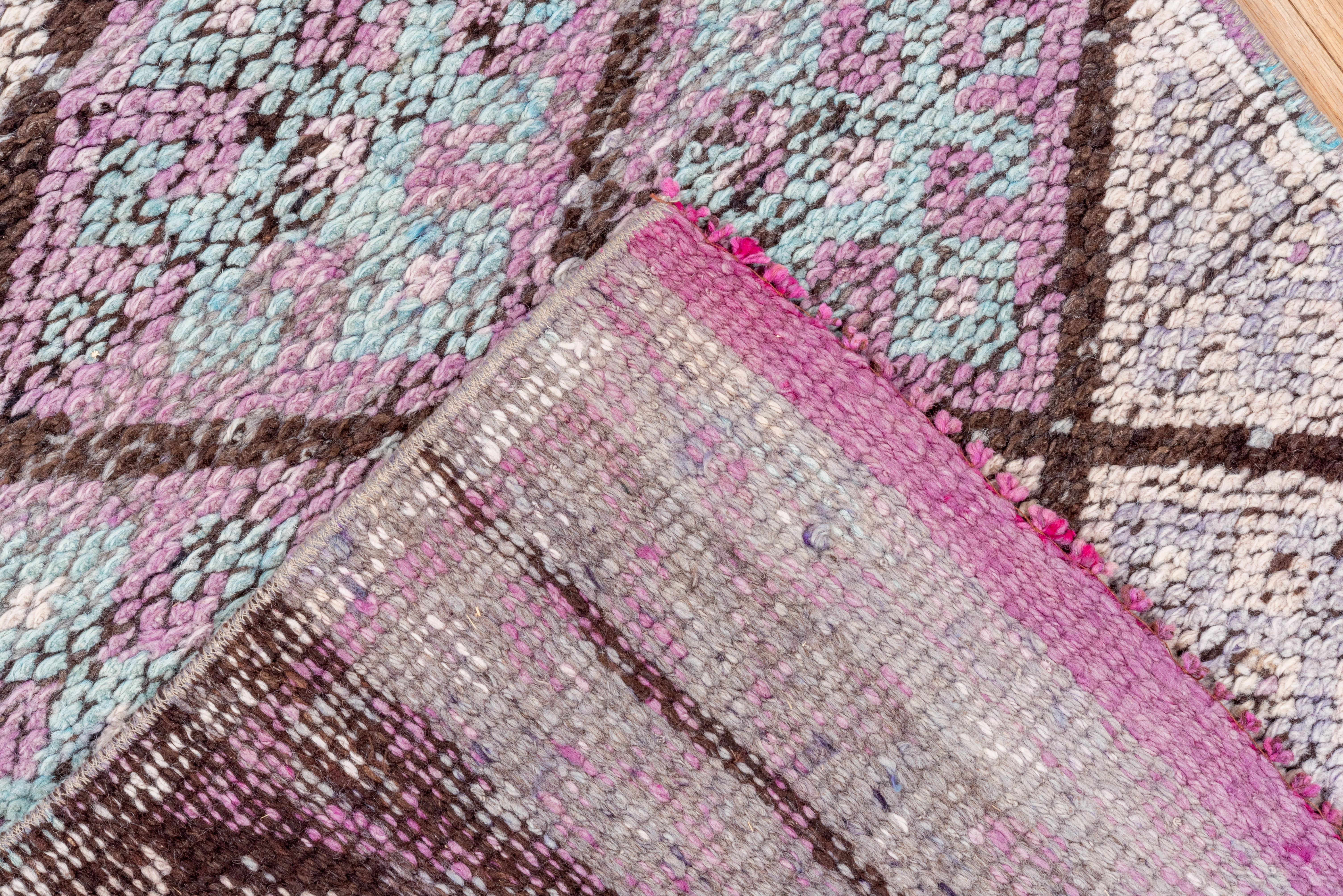 Wool 1930s Borderless Narrow Turkish Oushak Runner, Purple Field, Diamond Pattern For Sale