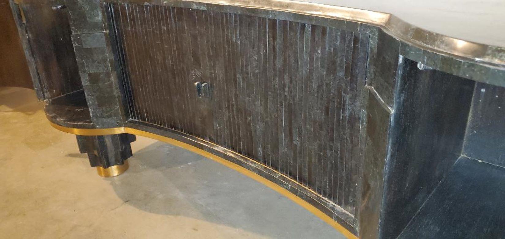 1930s Bow Front Tambour Door Credenza Tessellated Stone For Sale 9