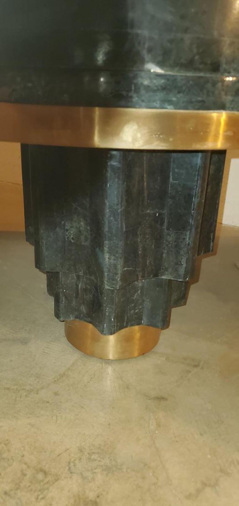 Brass 1930s Bow Front Tambour Door Credenza Tessellated Stone