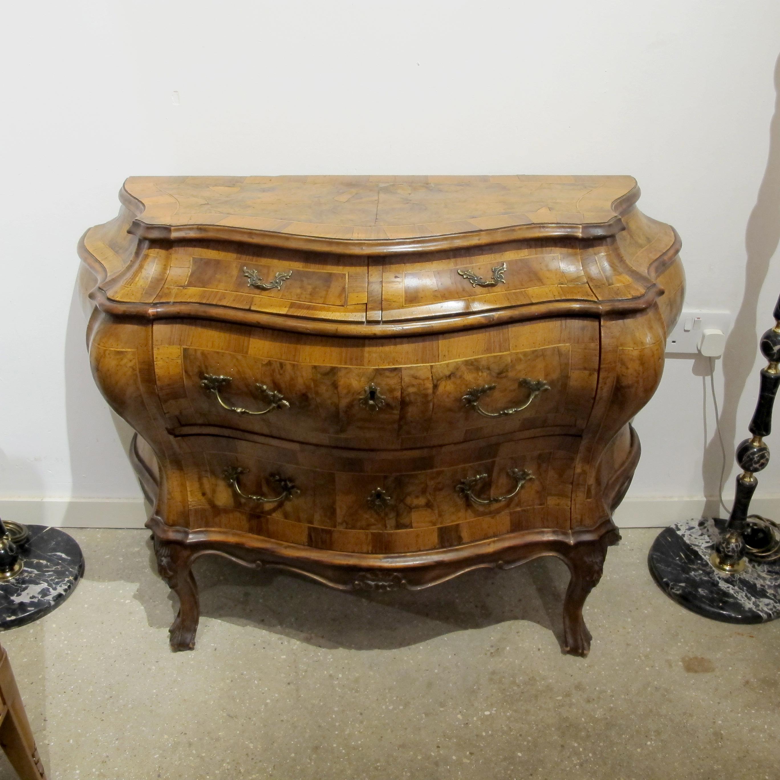 1930s Bow Fronted Chest of Drawers, Rococo Style, Italian For Sale 3