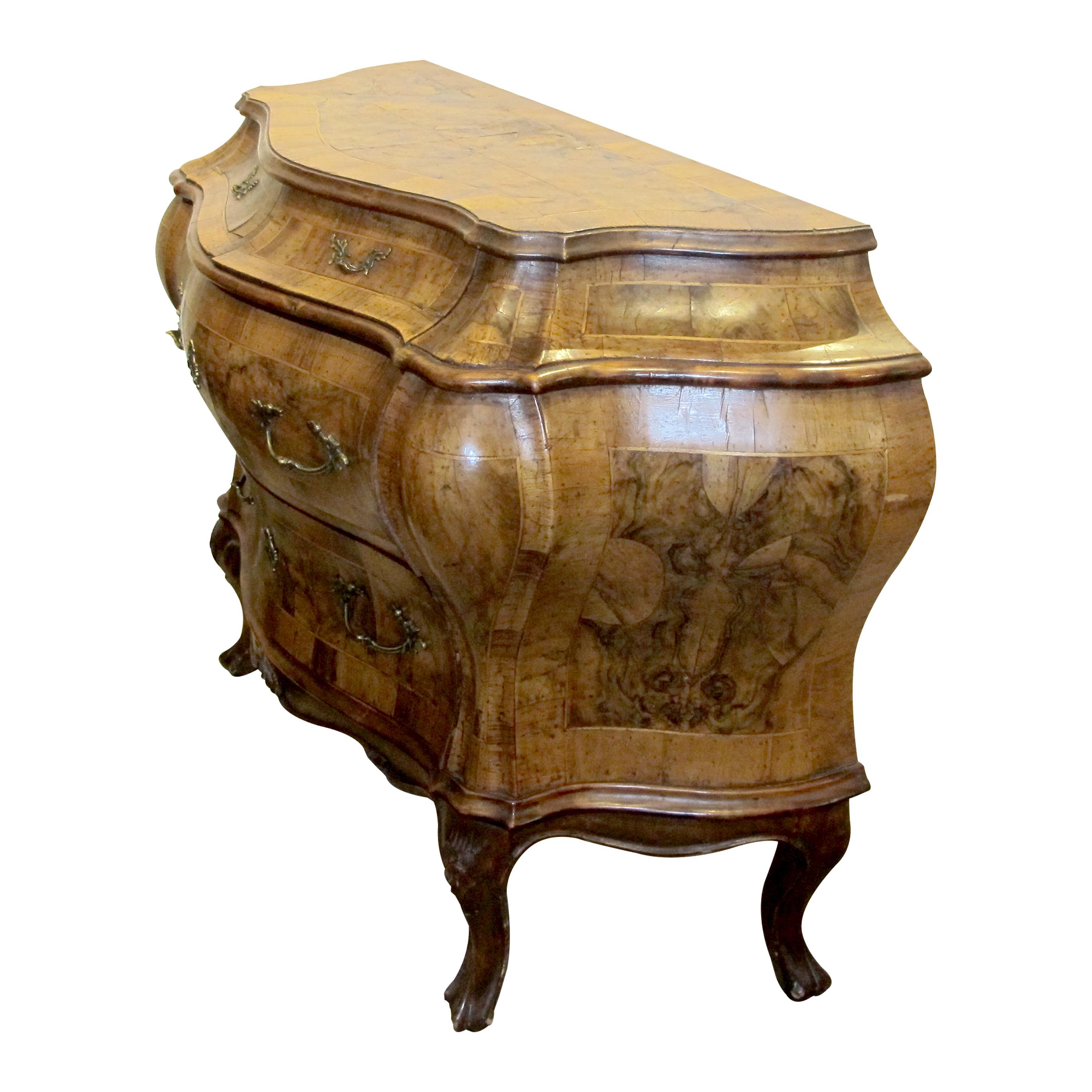 Art Deco 1930s Bow Fronted Chest of Drawers, Rococo Style, Italian For Sale