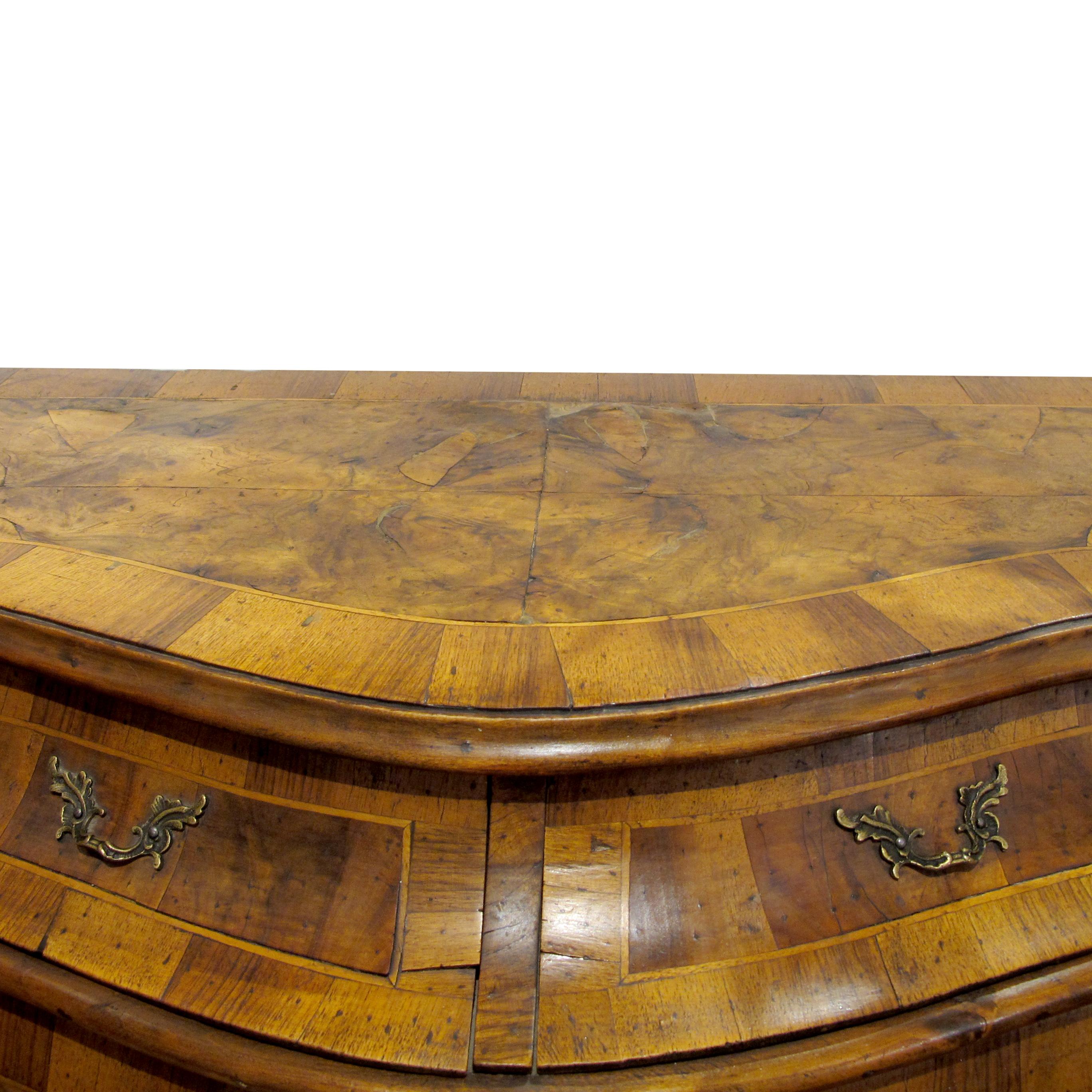 Mid-20th Century 1930s Bow Fronted Chest of Drawers, Rococo Style, Italian For Sale