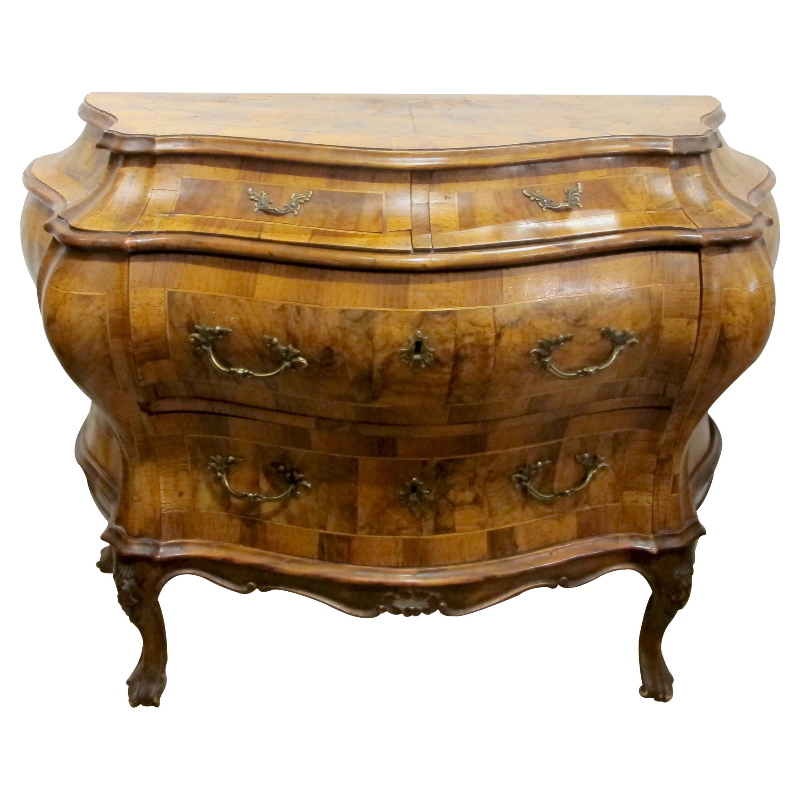 1930s Bow Fronted Chest of Drawers, Rococo Style, Italian For Sale