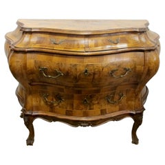 1930s Bow Fronted Chest of Drawers, Rococo Style, Italian