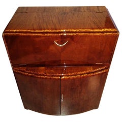1930s Bowfront Bookmatched Burl Walnut Dry Bar
