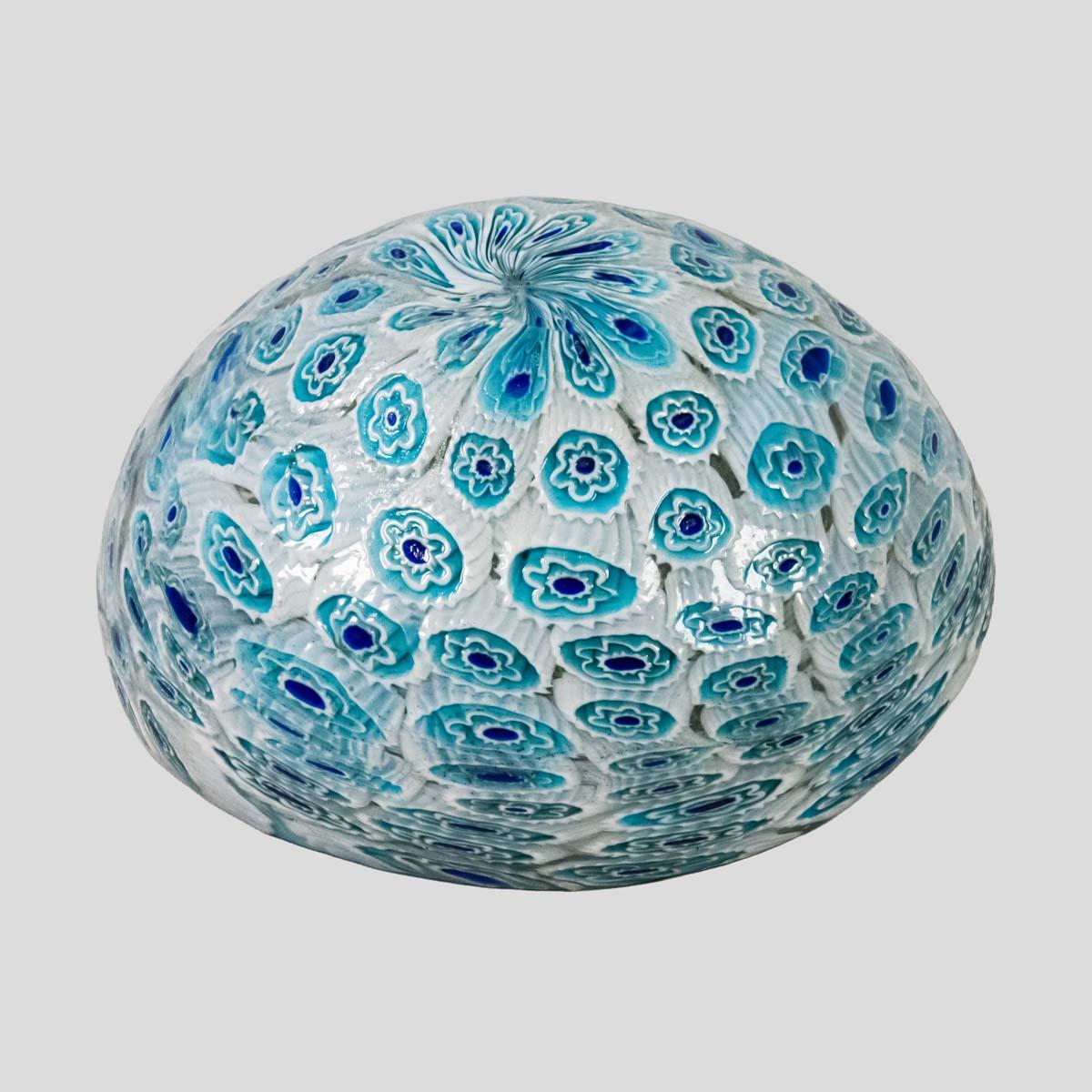 1930s Bowl Italian Design Murano Murrine Blown Glass White Blue Turquoise, Ferro In Excellent Condition For Sale In London, GB