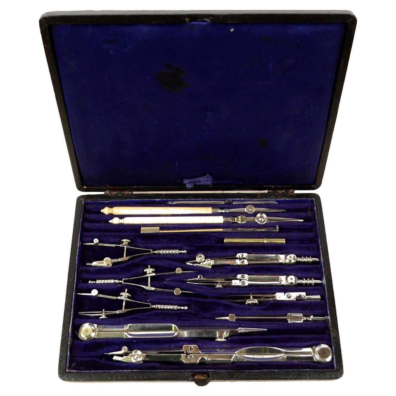 1930s Box of Compasses Drawing Instrument Wooden Box Covered with ...