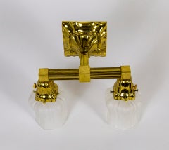 1930s Brass 2-Arm Sheffield Sconce W/ Frosted Glass Shades