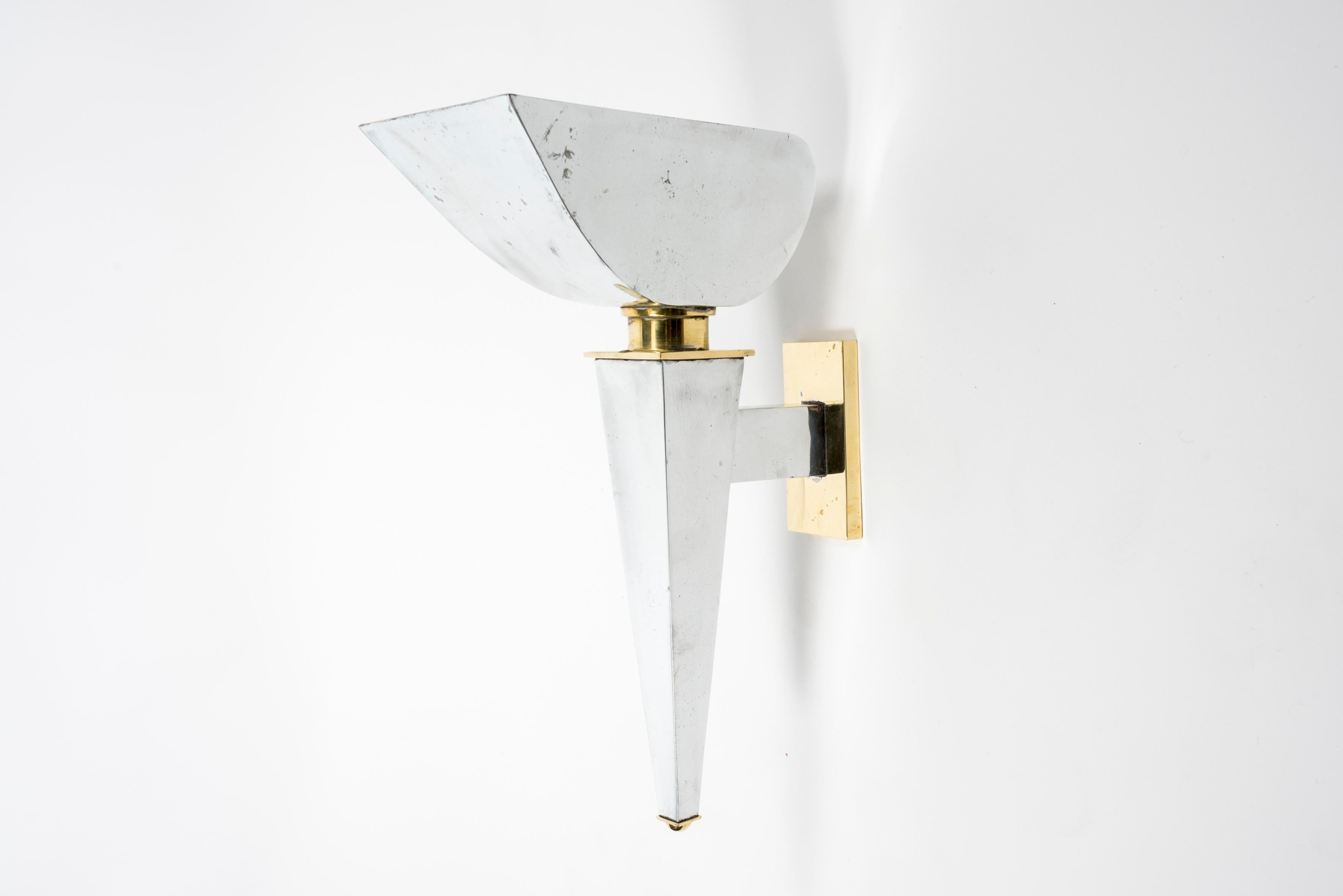 1930s Brass and Chromed Metal Sconces by Boris Lacroix For Sale 1