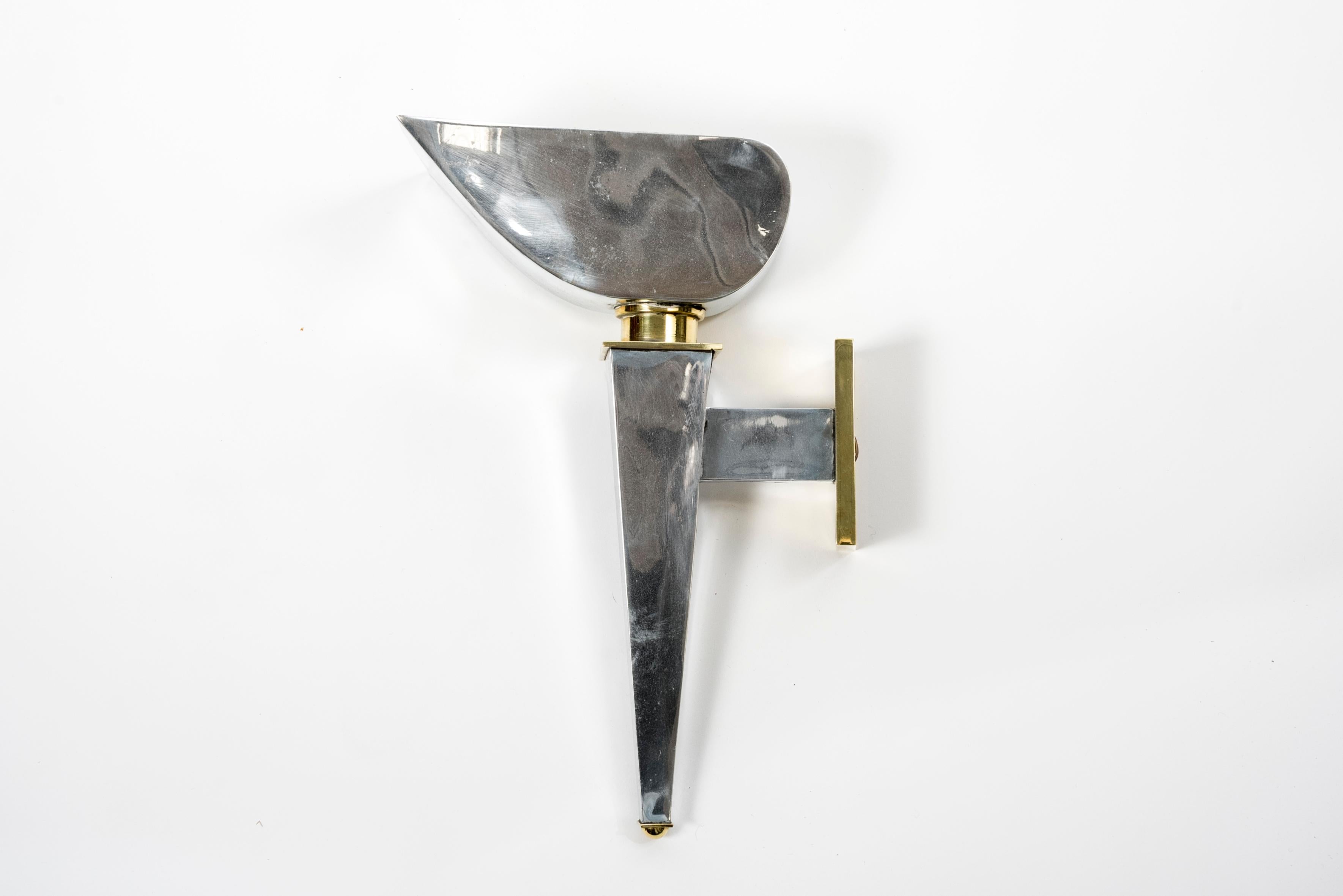 1930s Brass and Chromed Metal Sconces by Boris Lacroix For Sale 2