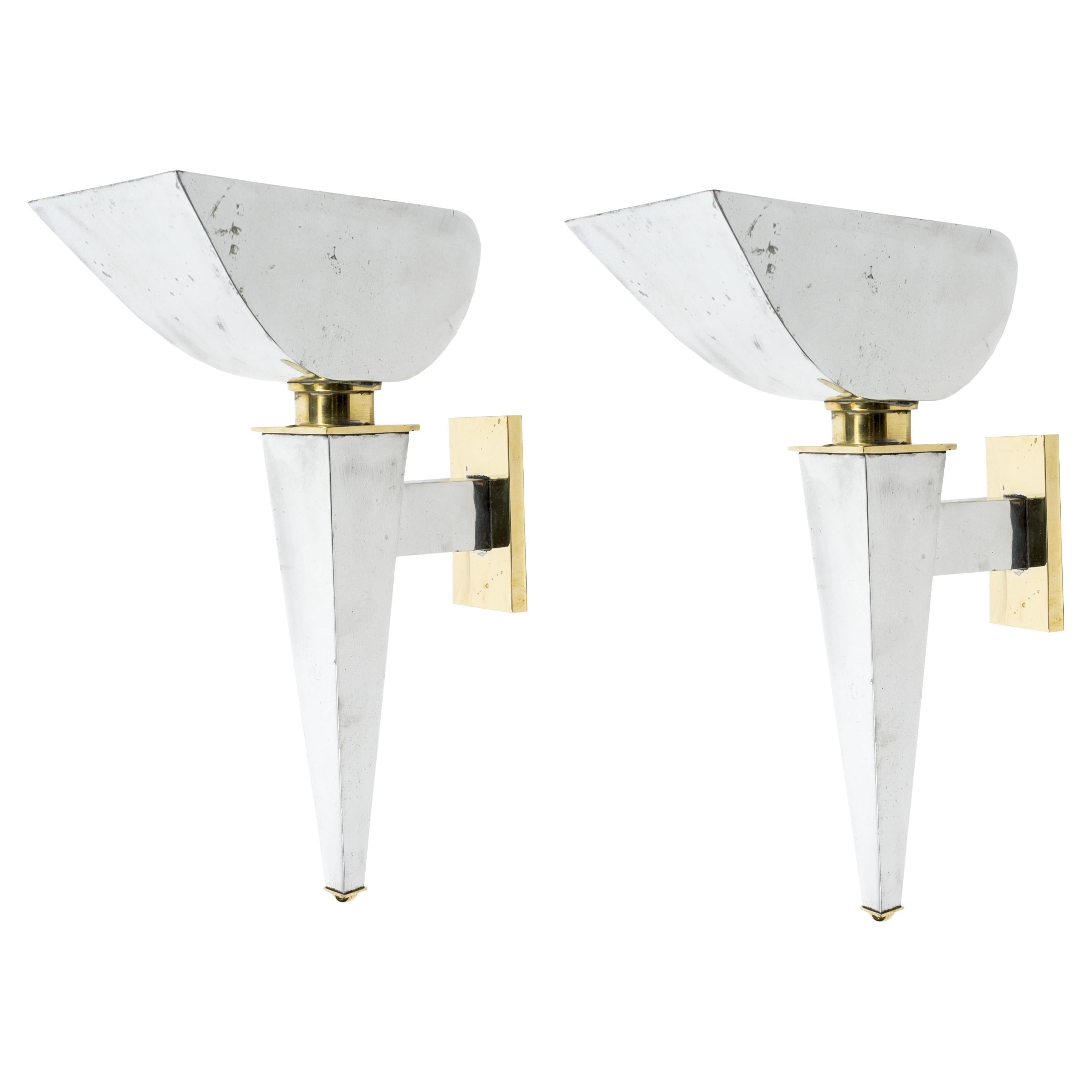 1930s Brass and Chromed Metal Sconces by Boris Lacroix For Sale
