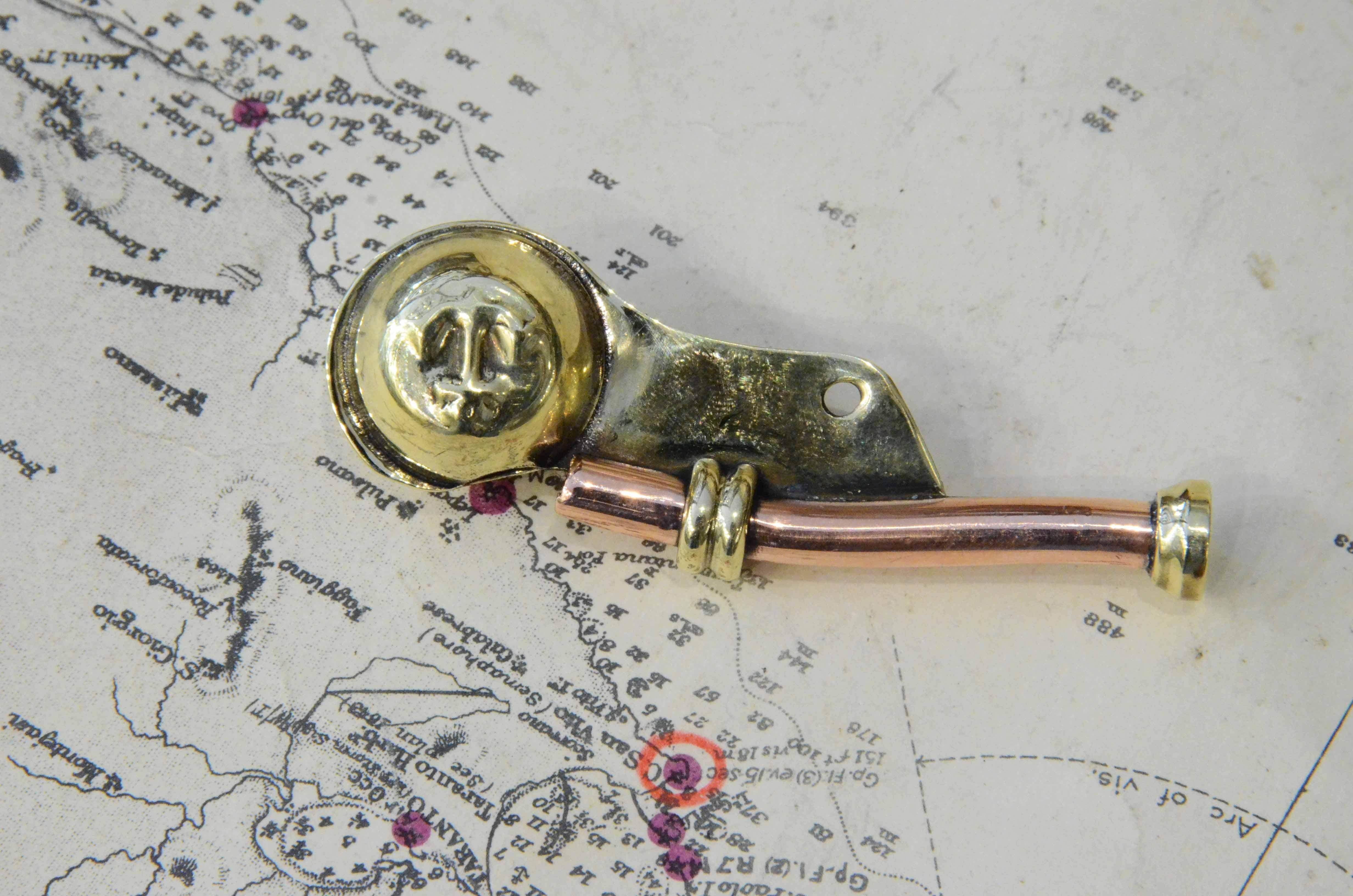 Mid-20th Century 1930s Brass and Copper Boatswain Whistle Antique Nautical Tool