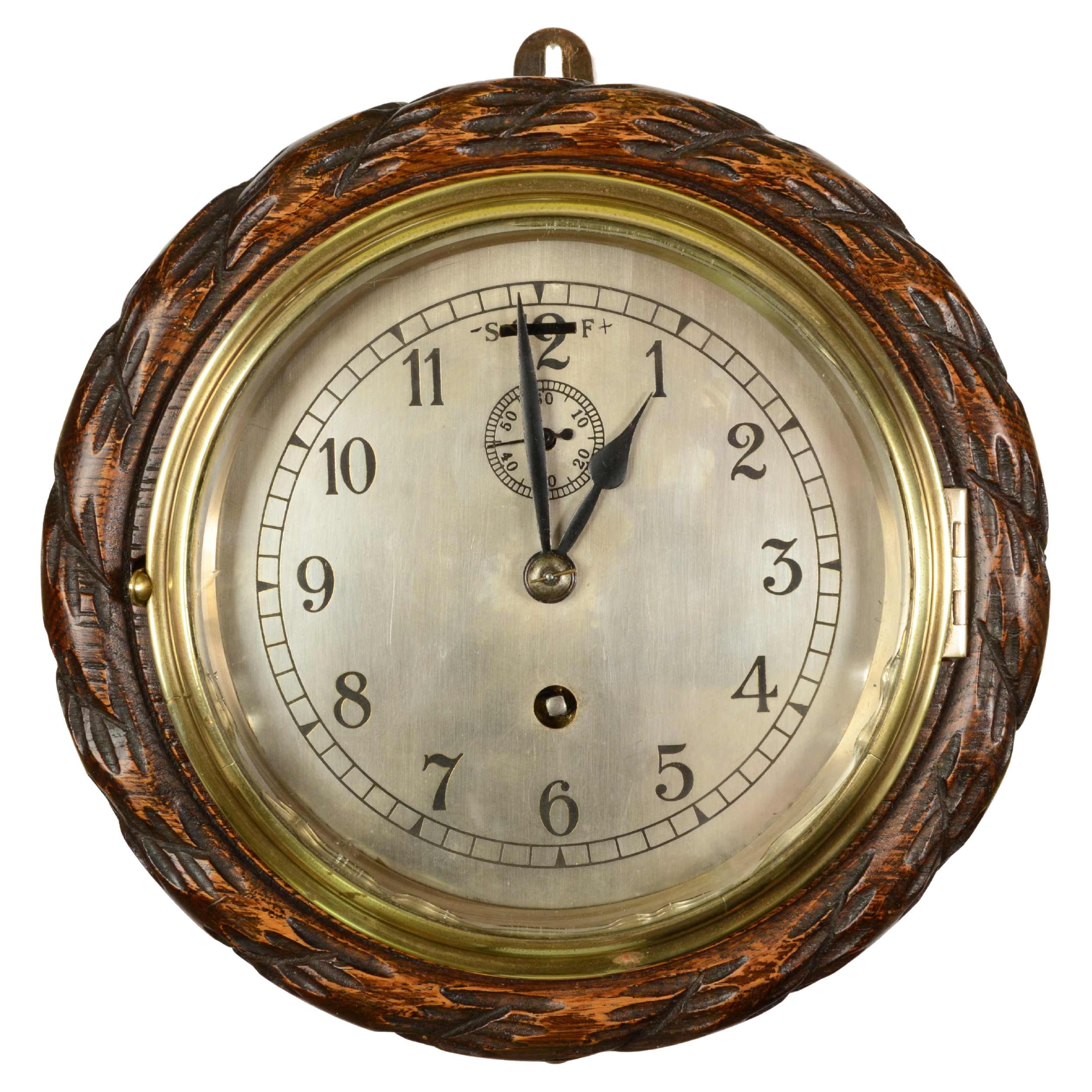 1930s Brass and Wood Shipboard Navigation Clock Antique Nautical Instrument