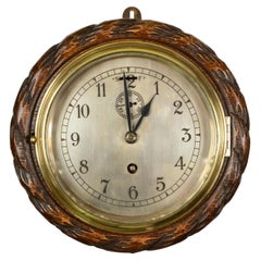 1930s Brass and Wood Shipboard Navigation Clock Antique Nautical Instrument