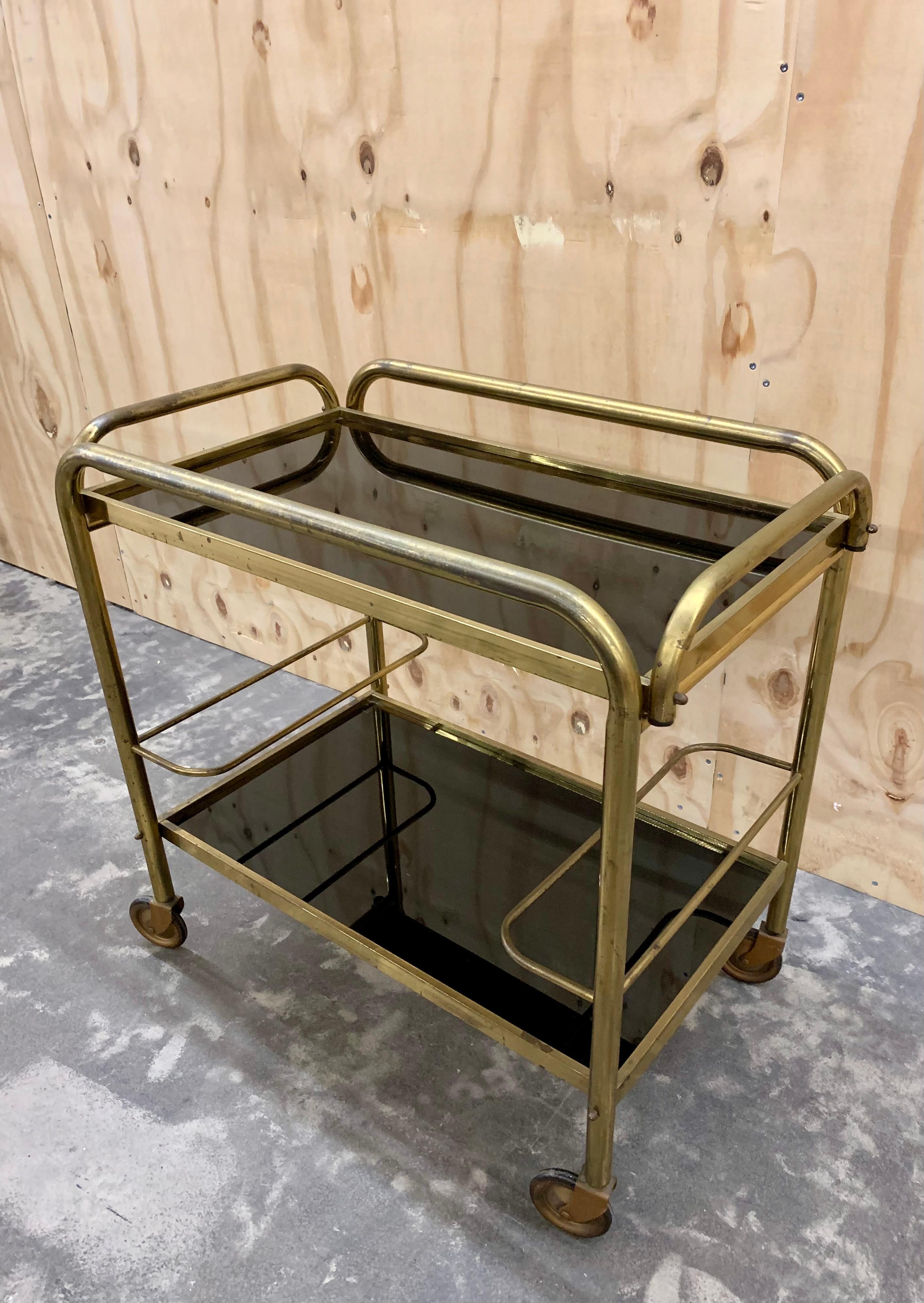 Art Deco 1930s Brass Bar Cart For Sale