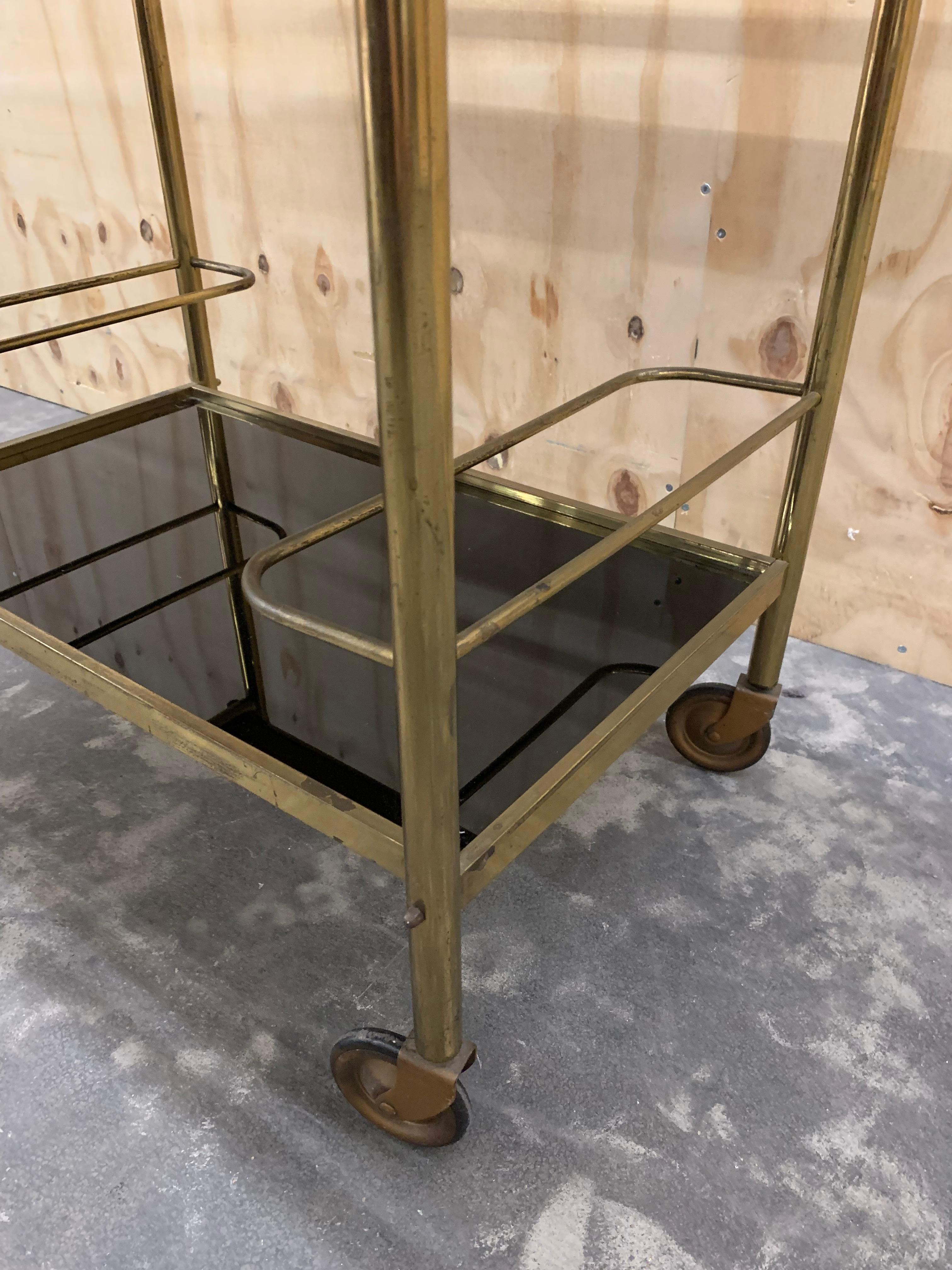 French 1930s Brass Bar Cart For Sale