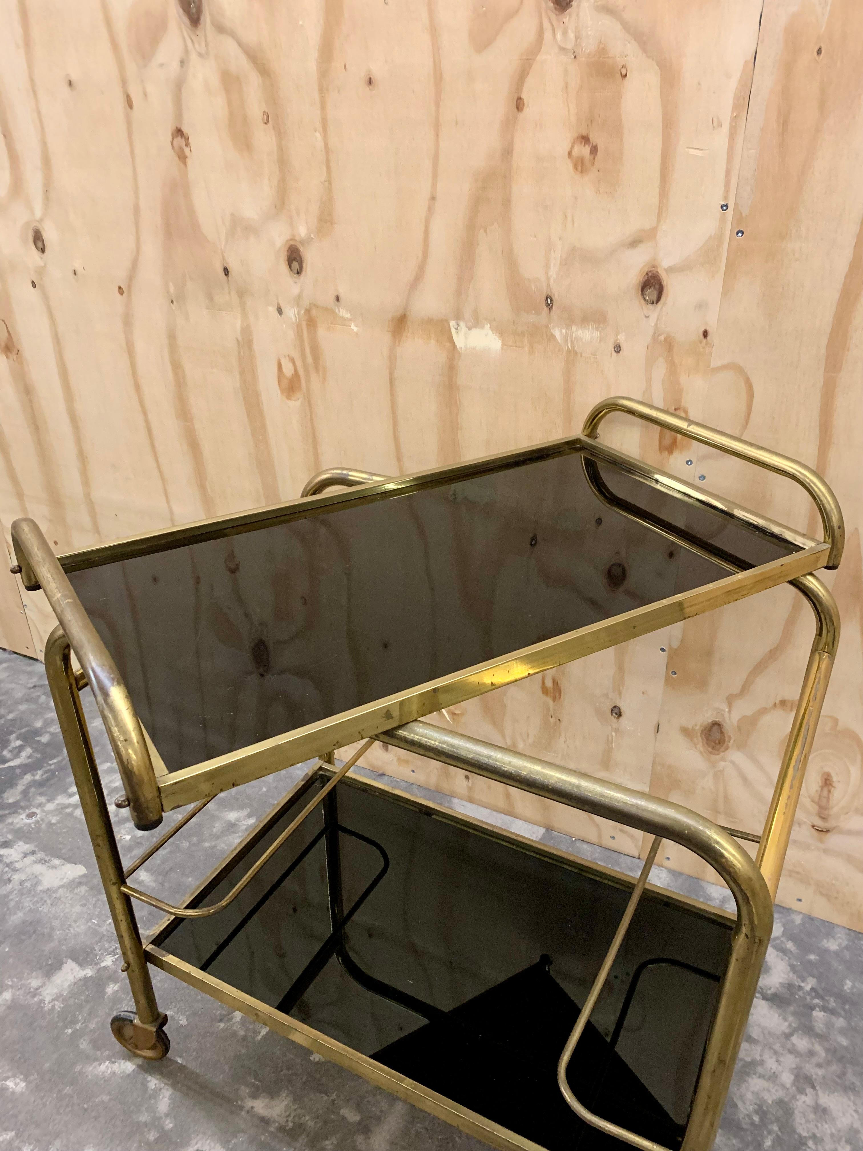 1930s Brass Bar Cart In Good Condition For Sale In Hellerup, DK