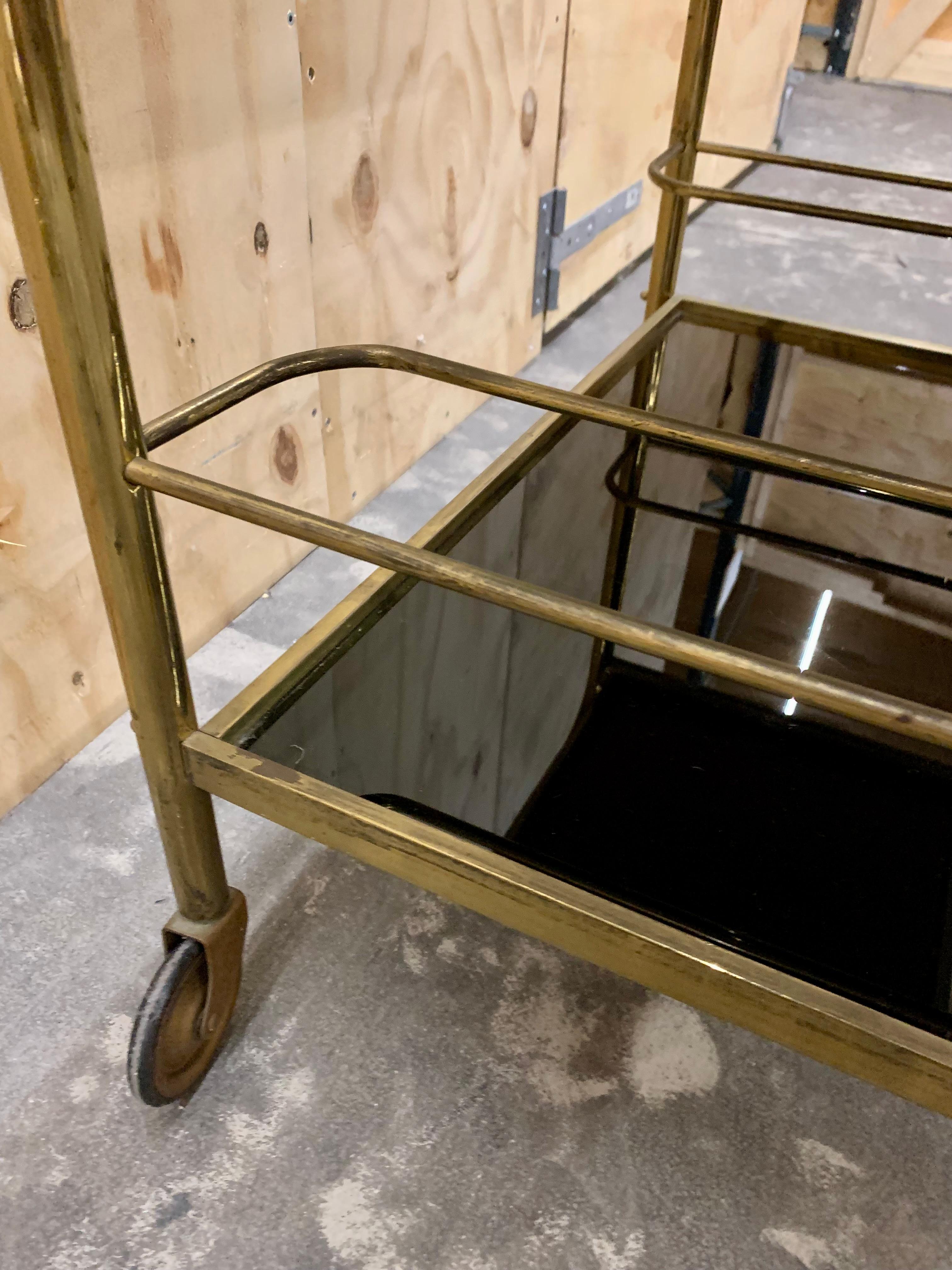 Mid-20th Century 1930s Brass Bar Cart For Sale