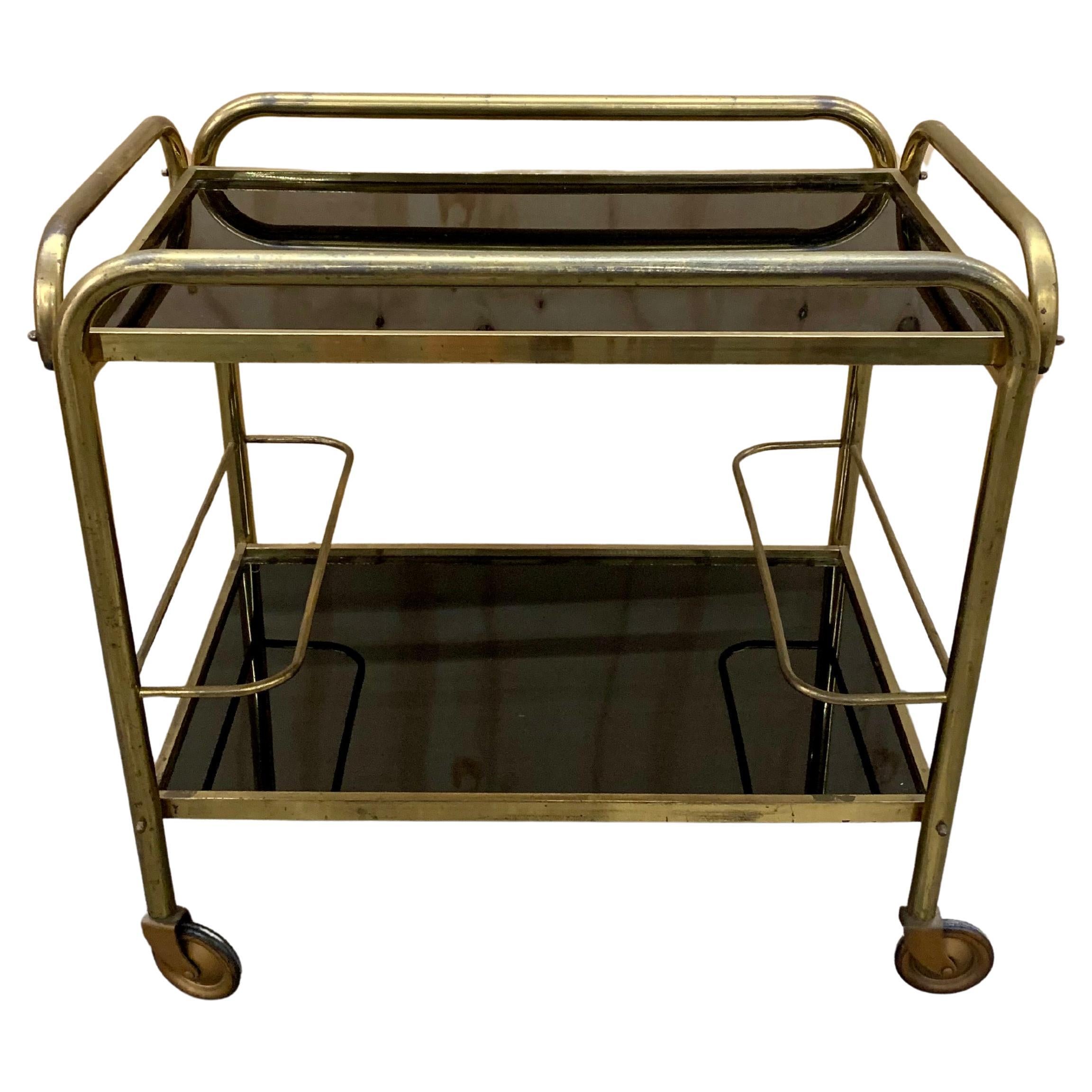 1930s Brass Bar Cart For Sale