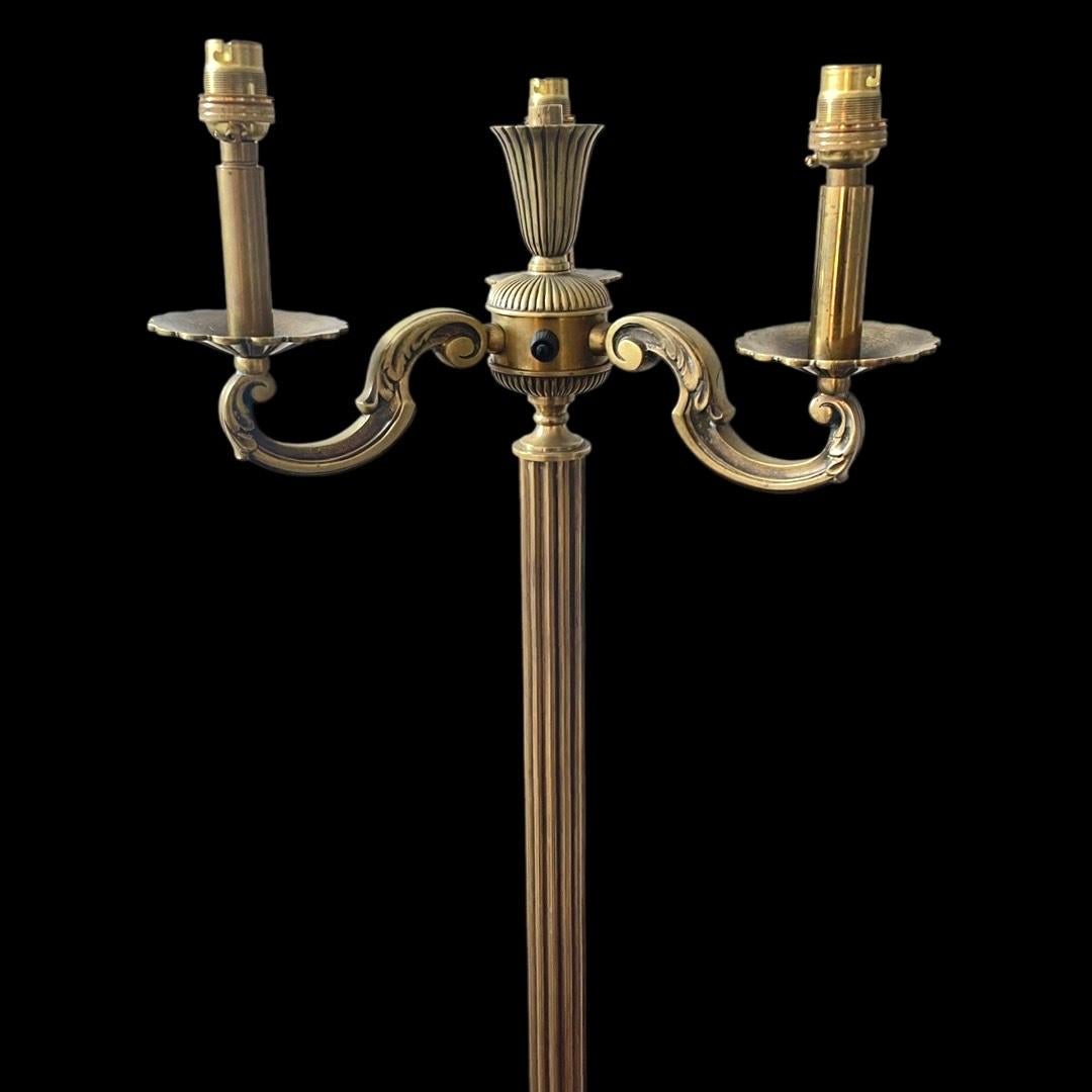 Mid-20th Century 1930's Brass Candelabra Regency Floor Lamp For Sale