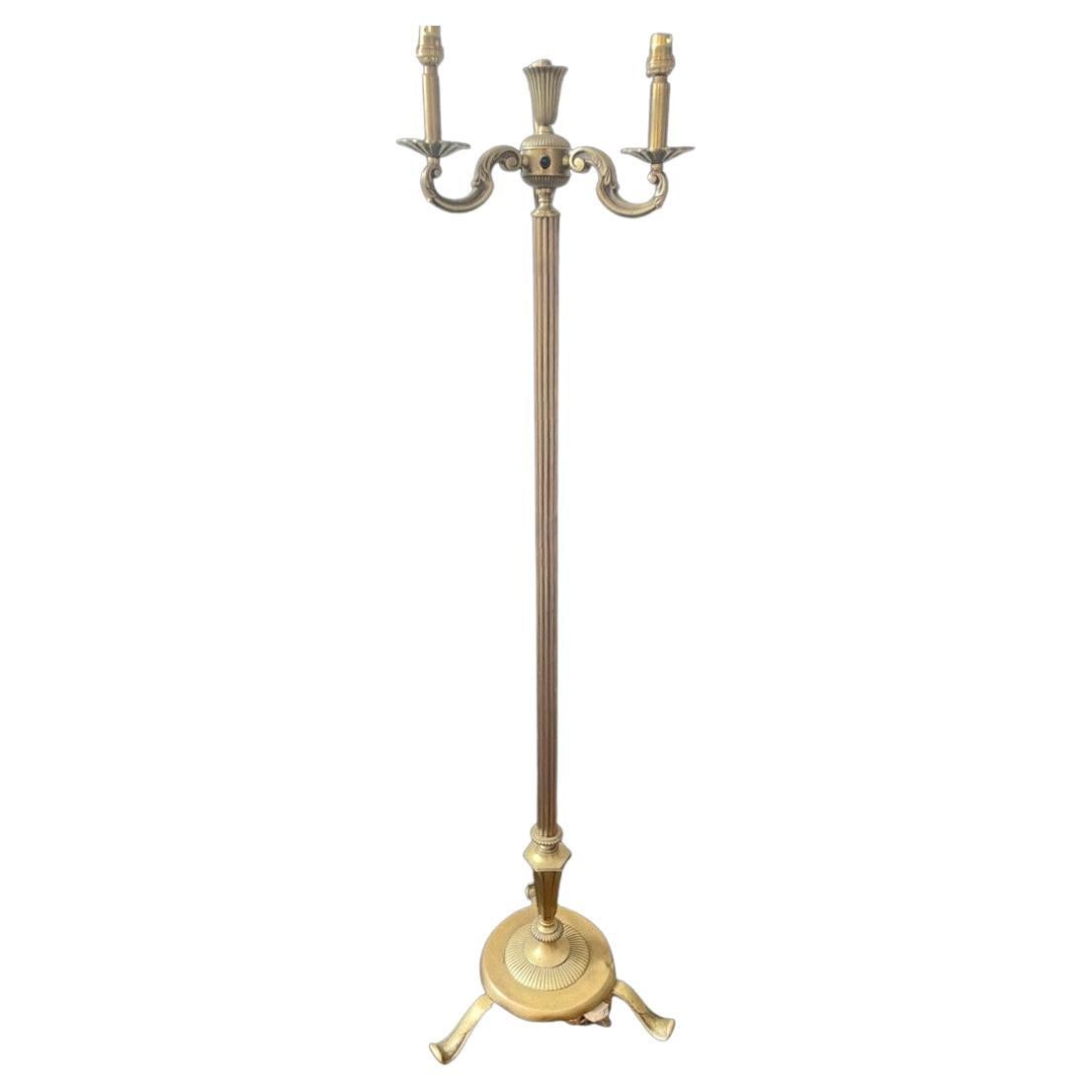 1930's Brass Candelabra Regency Floor Lamp For Sale