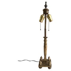 1930s Brass Candlestick Table Lamp with Spikes and Ball Feet at Base