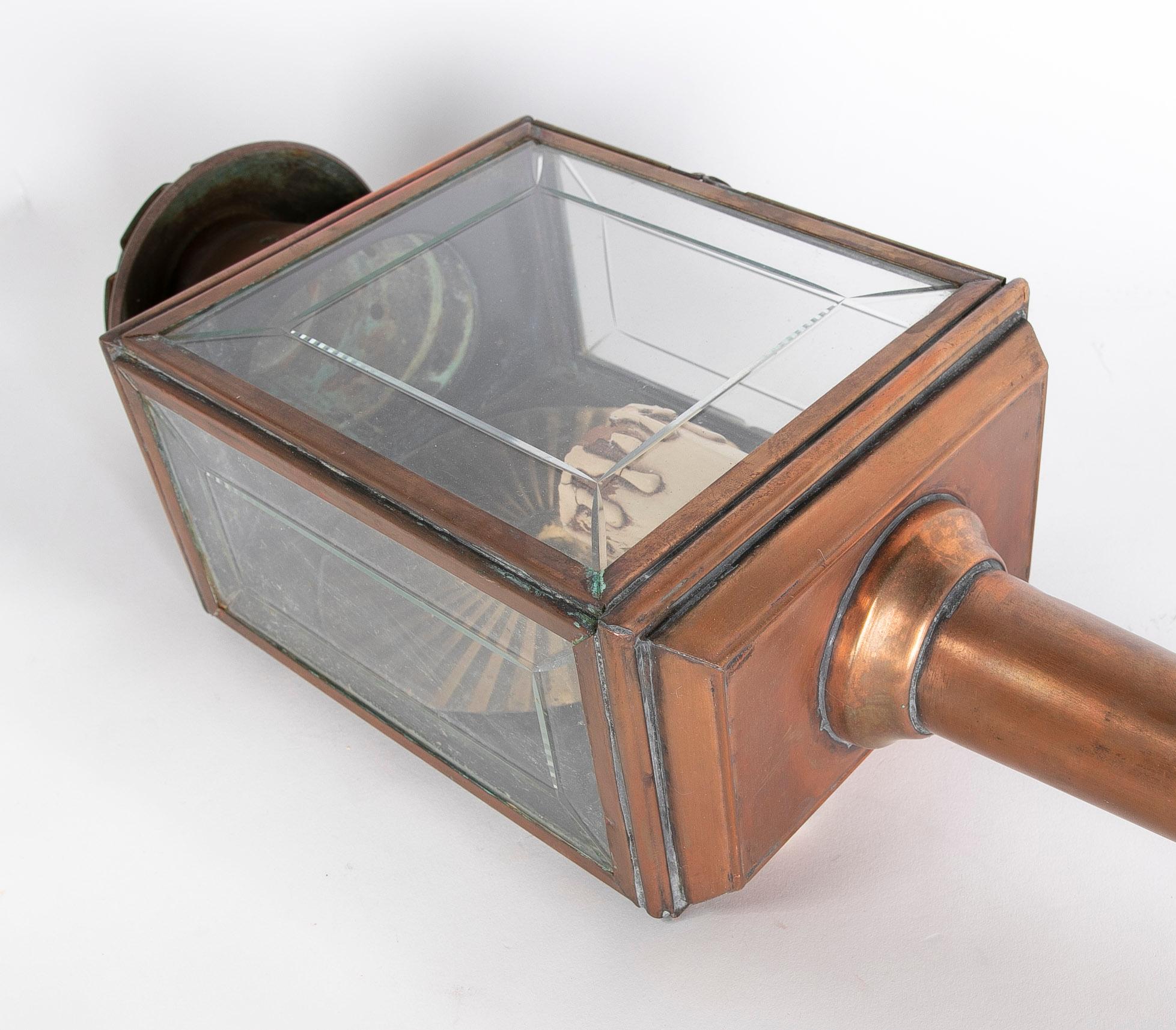 20th Century 1930s Brass Carriage Lantern with Glass For Sale