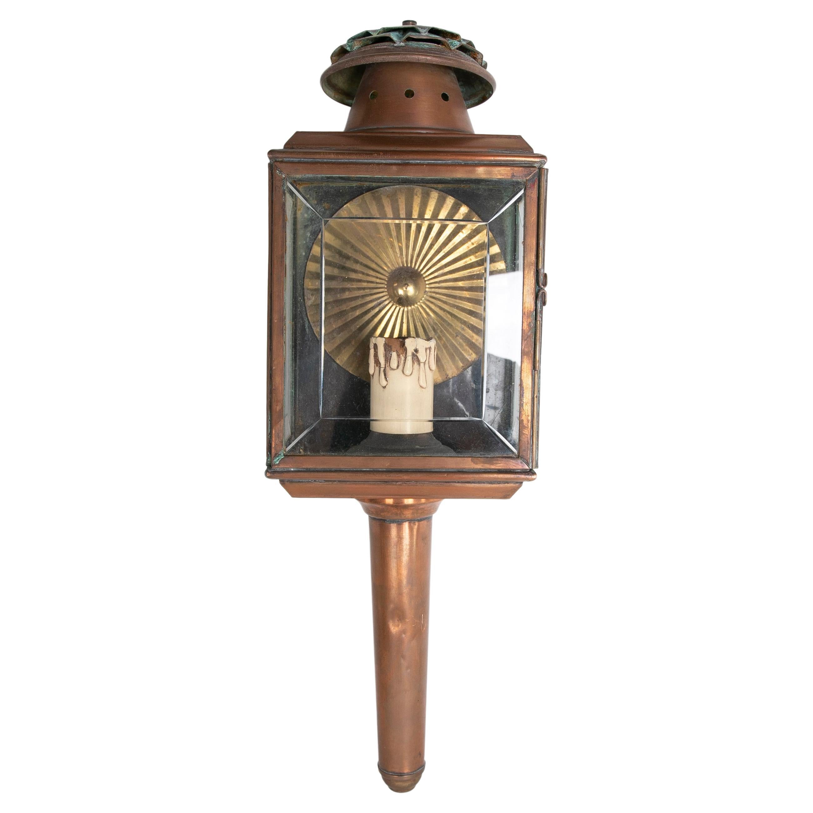 1930s Brass Carriage Lantern with Glass For Sale
