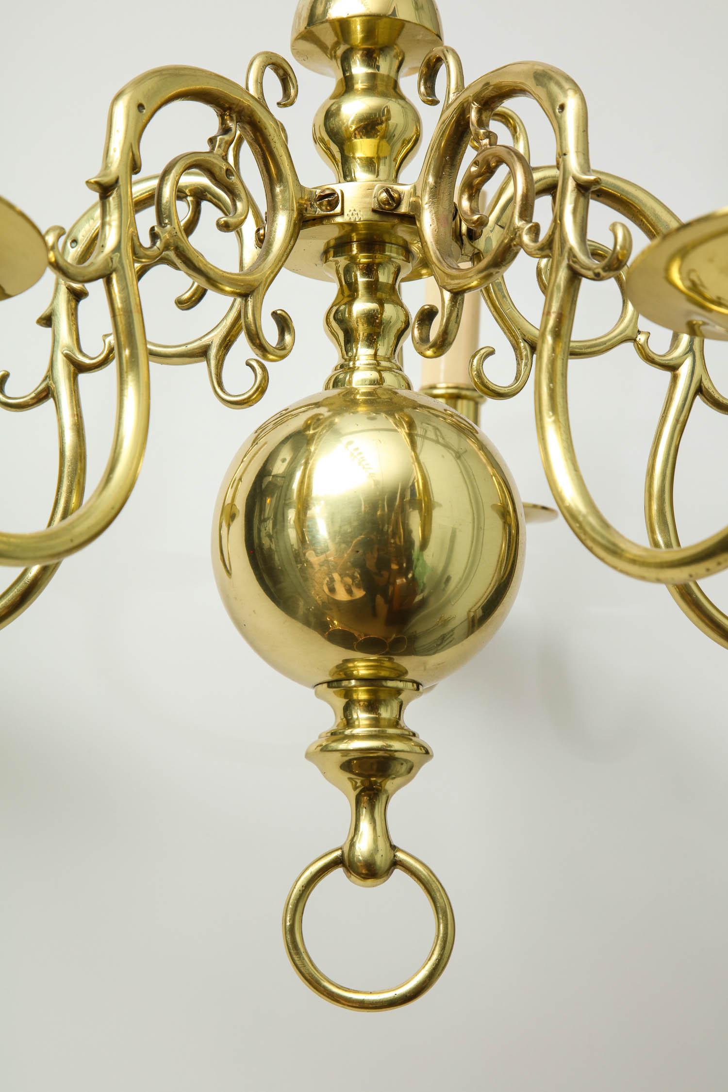 1930s Brass Chandelier In Excellent Condition For Sale In Greenwich, CT