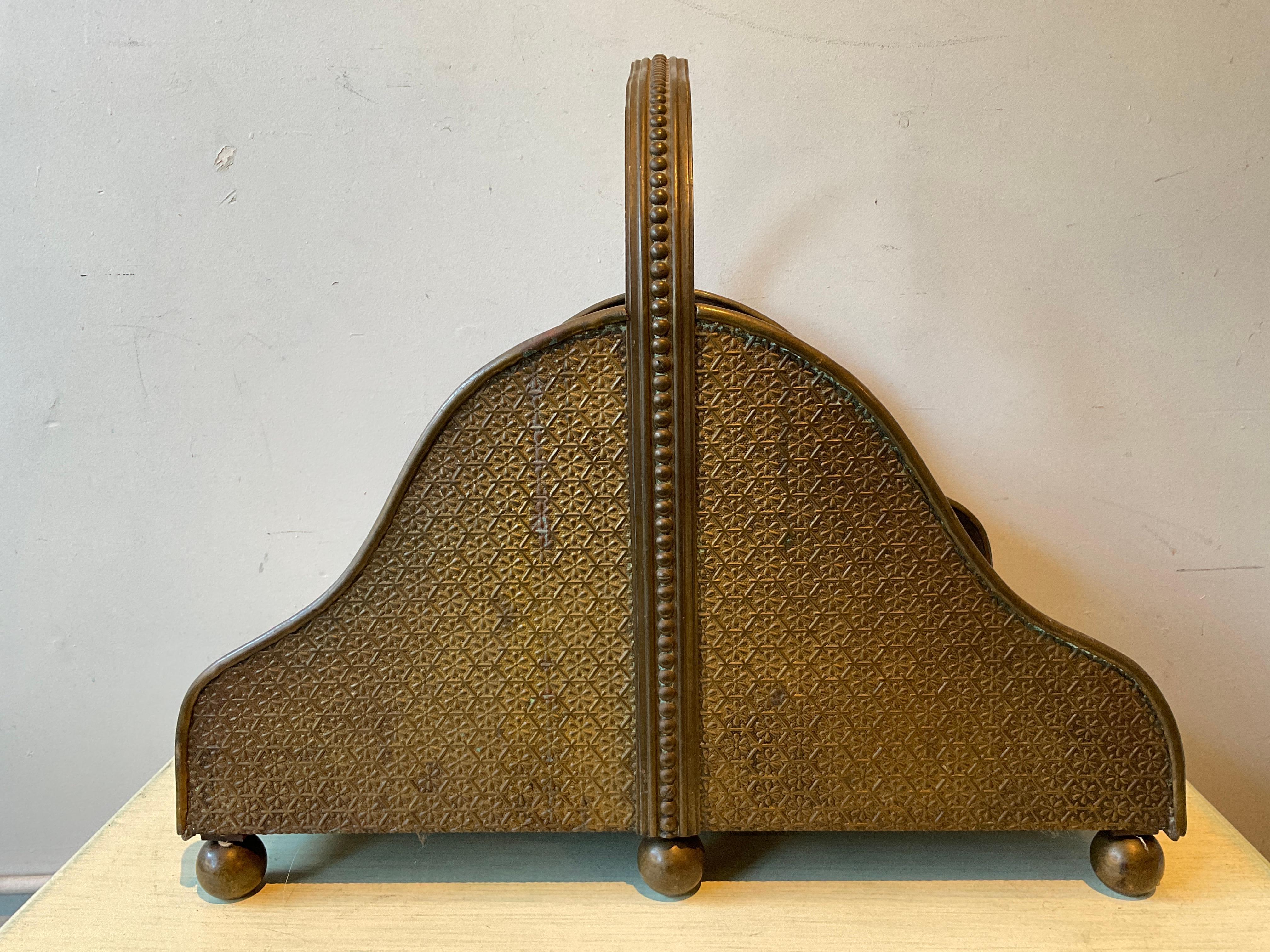 Mid-20th Century 1930s Brass Fireplace Log Holder For Sale