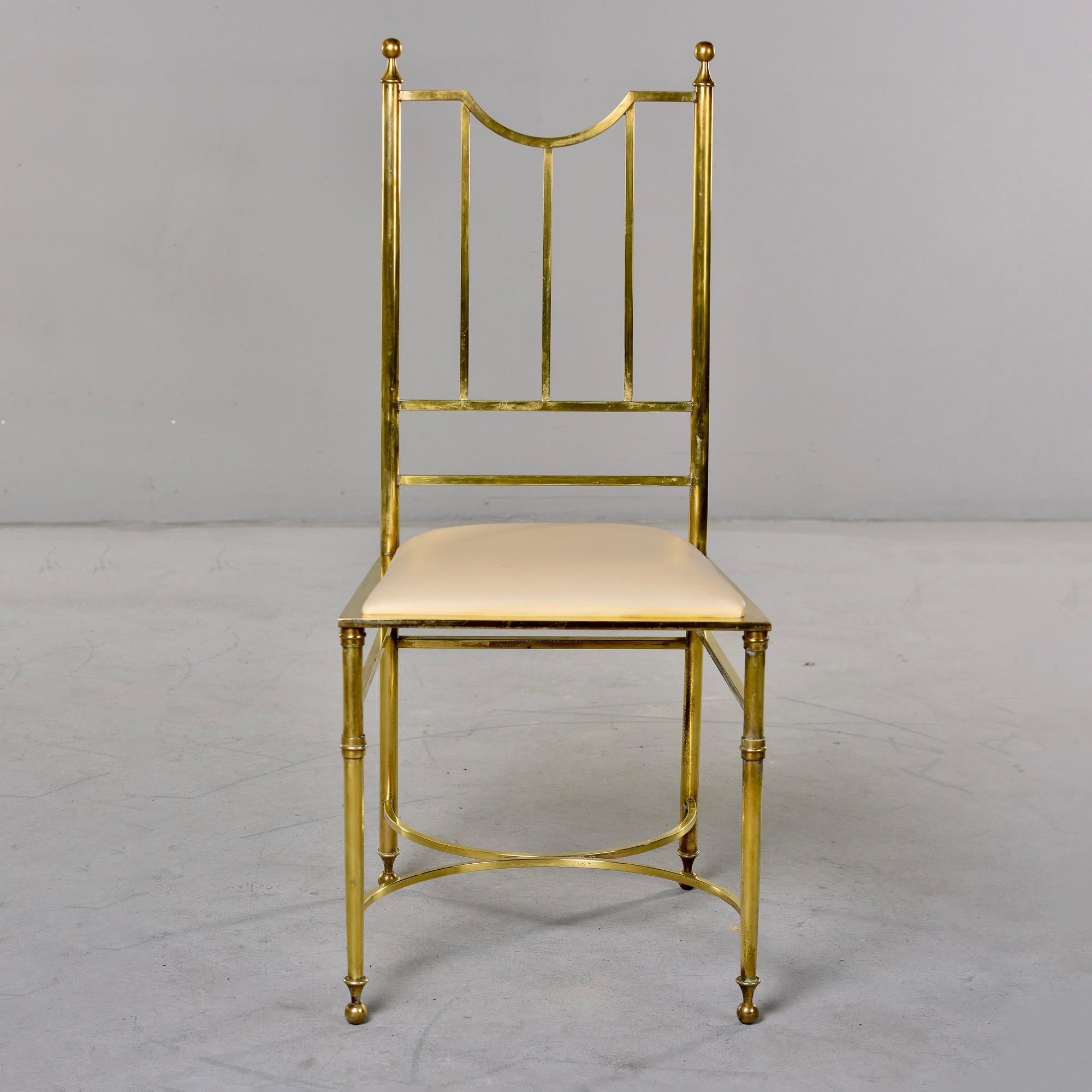 American 1930s Brass Frame Chair with Leather Seat