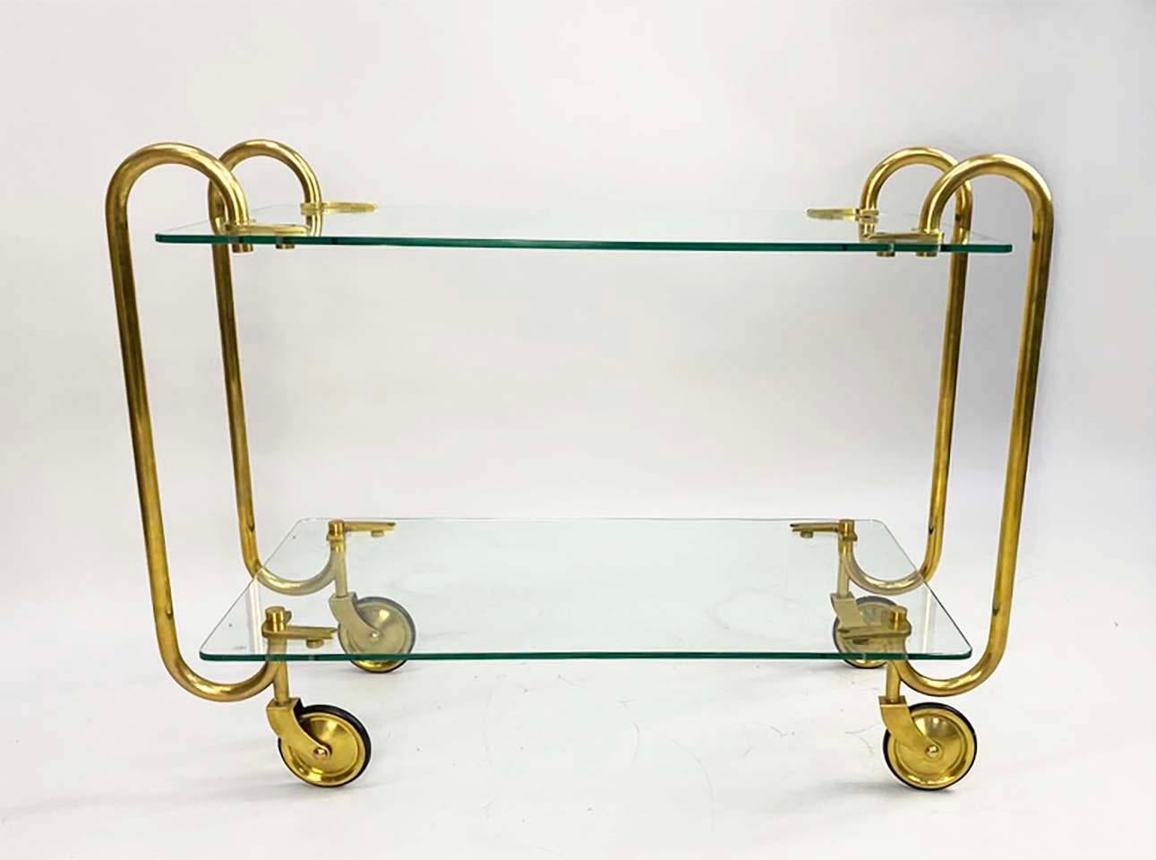 1930s Brass & Glass Italian Bar Cart Attributed to Gio Ponti for Fontana Arte 6