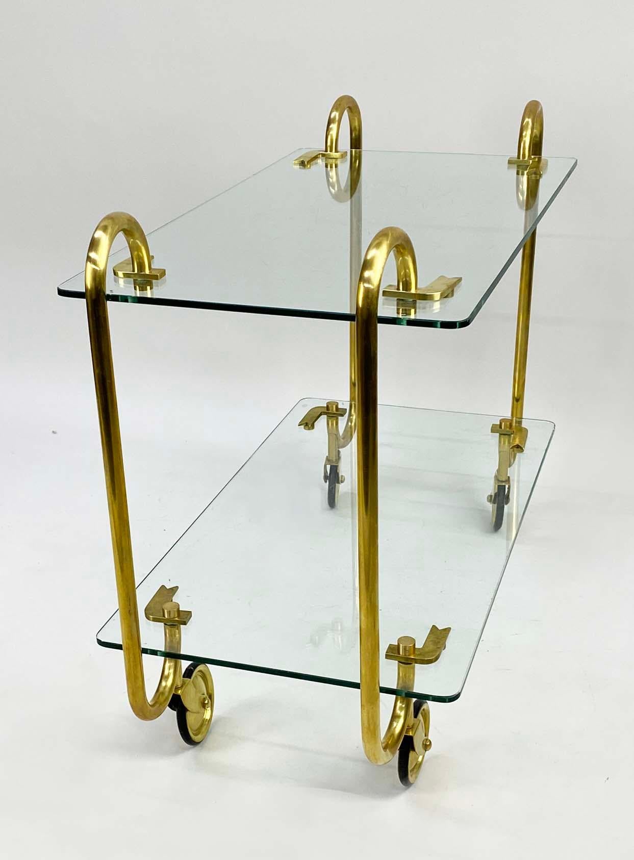 Art Deco 1930s Brass & Glass Italian Bar Cart Attributed to Gio Ponti for Fontana Arte