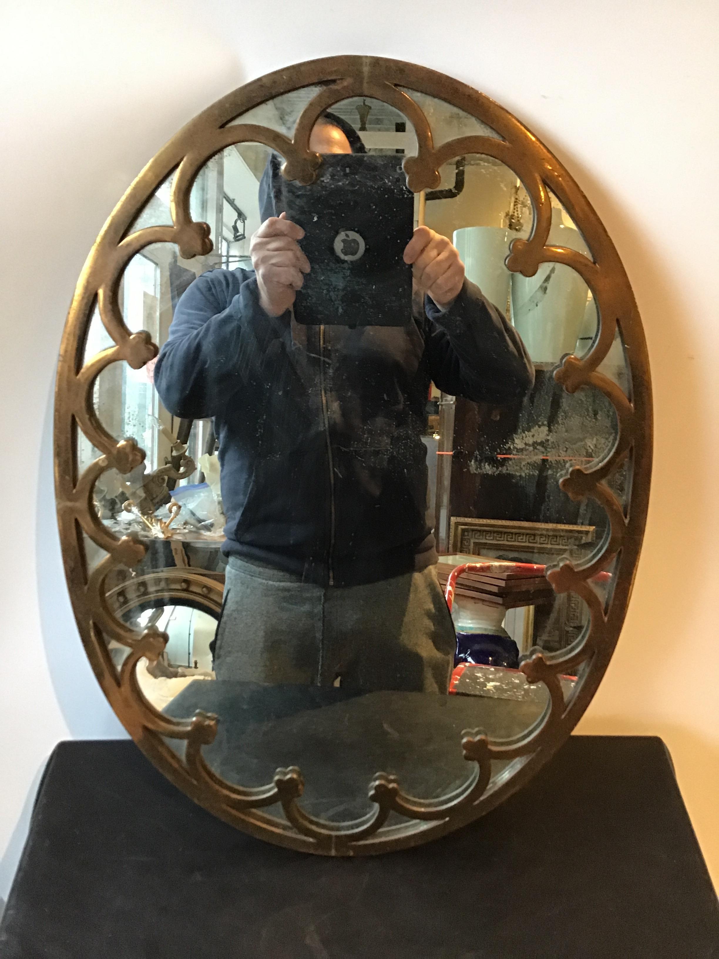 1930s Brass Oval Mirror In Good Condition In Tarrytown, NY