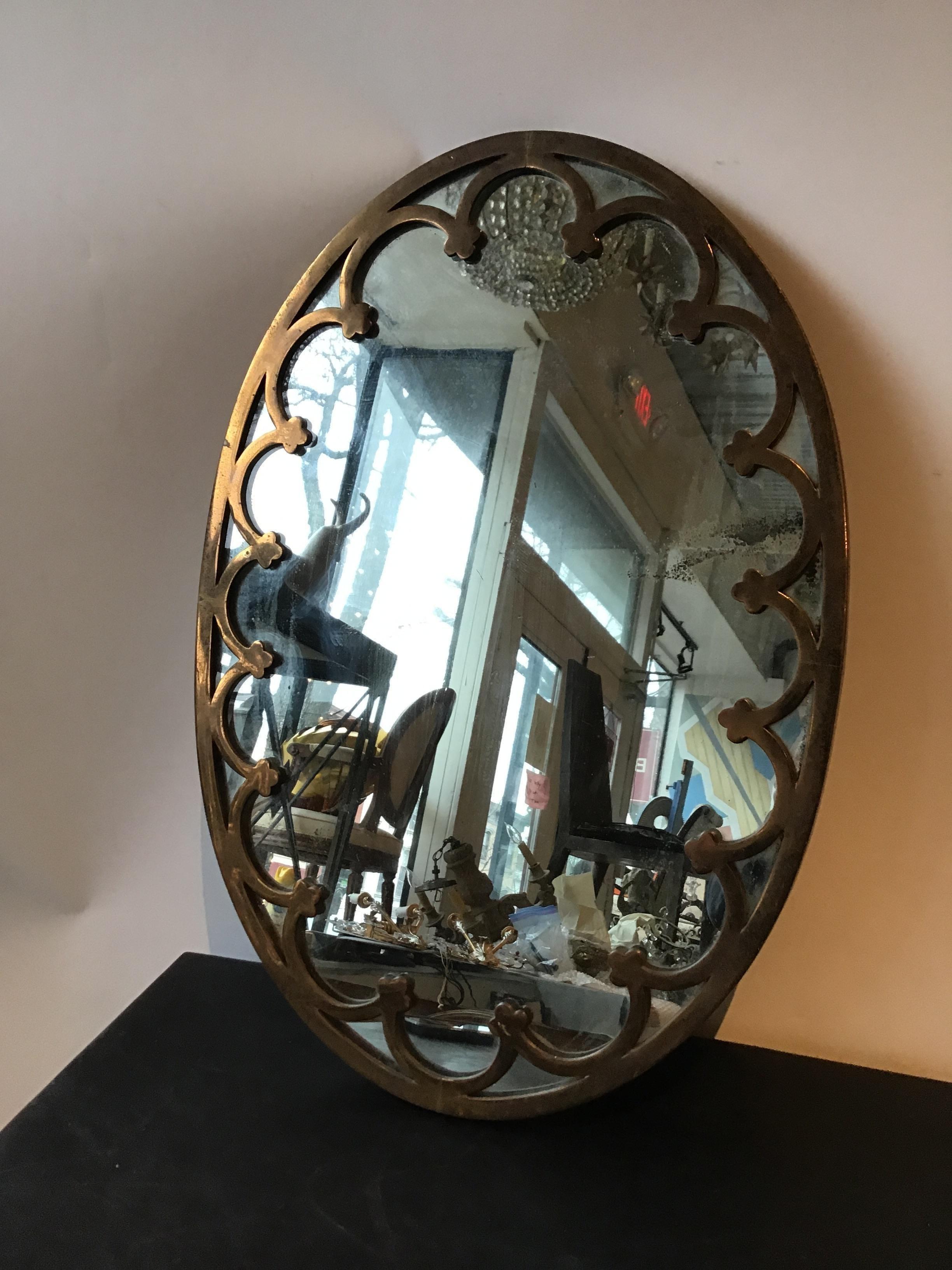 Mid-20th Century 1930s Brass Oval Mirror