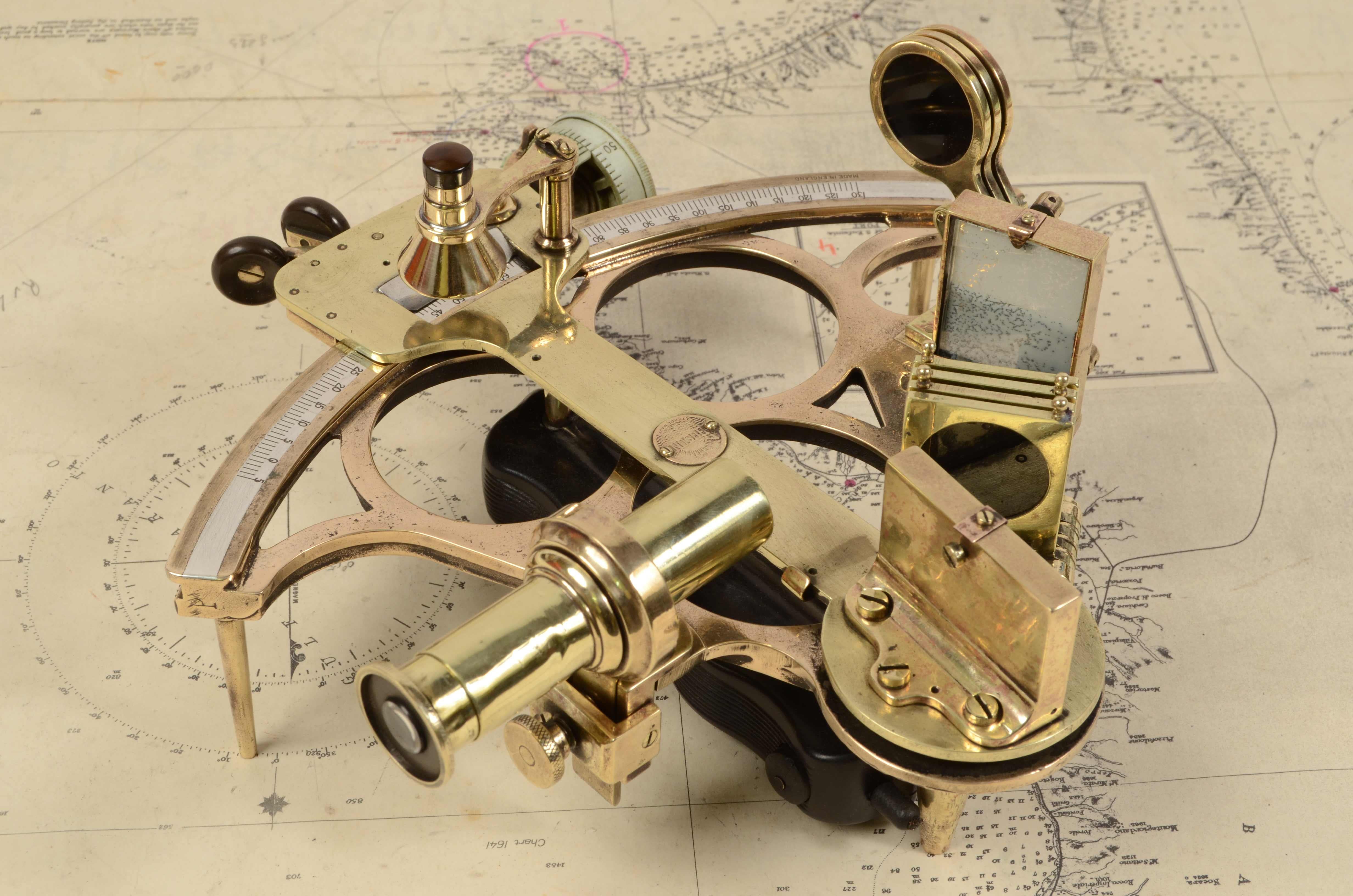 Mid-20th Century 1930s Brass Sextant Antique Marine Navigation Instrument Nautical
