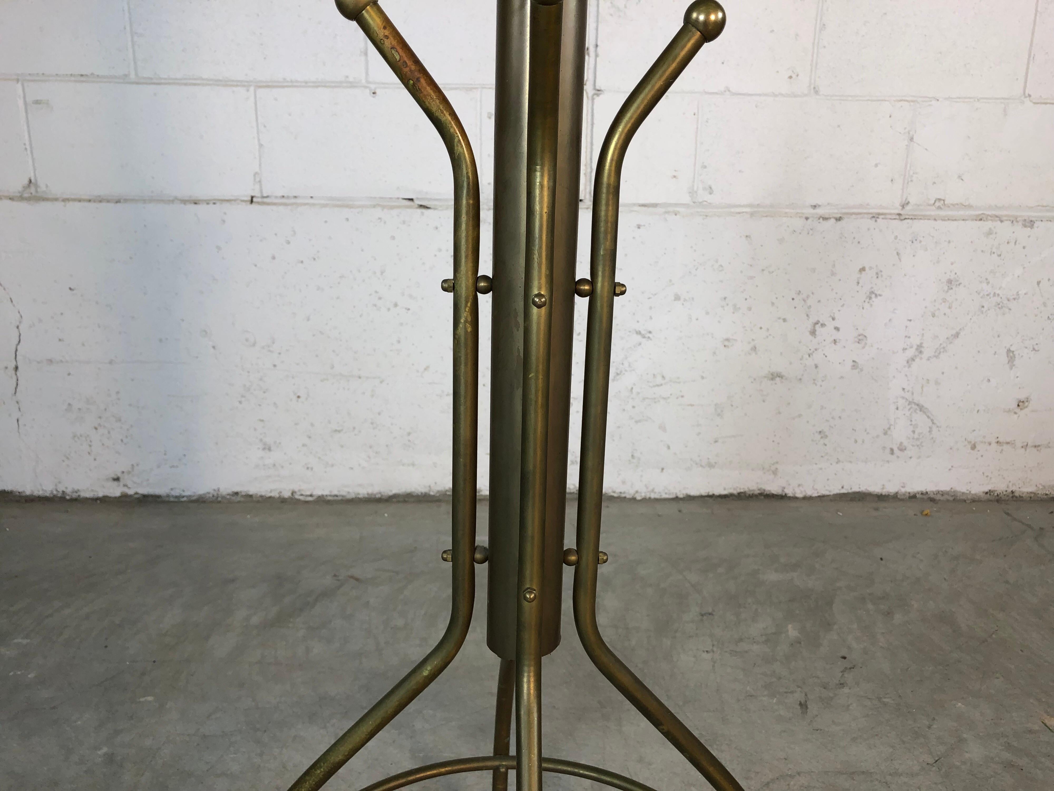 1930s Brass Tall Coat Rack In Good Condition In Amherst, NH