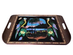 1930s Brazilian Art Deco Butterfly Wing Cocktail Tray Rio de Janeiro Landscape