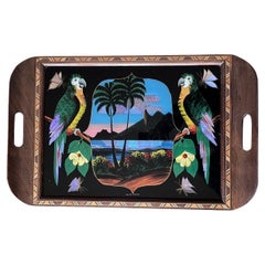 1930s Brazilian Art Deco Butterfly Wing Cocktail Tray Rio de Janeiro Landscape